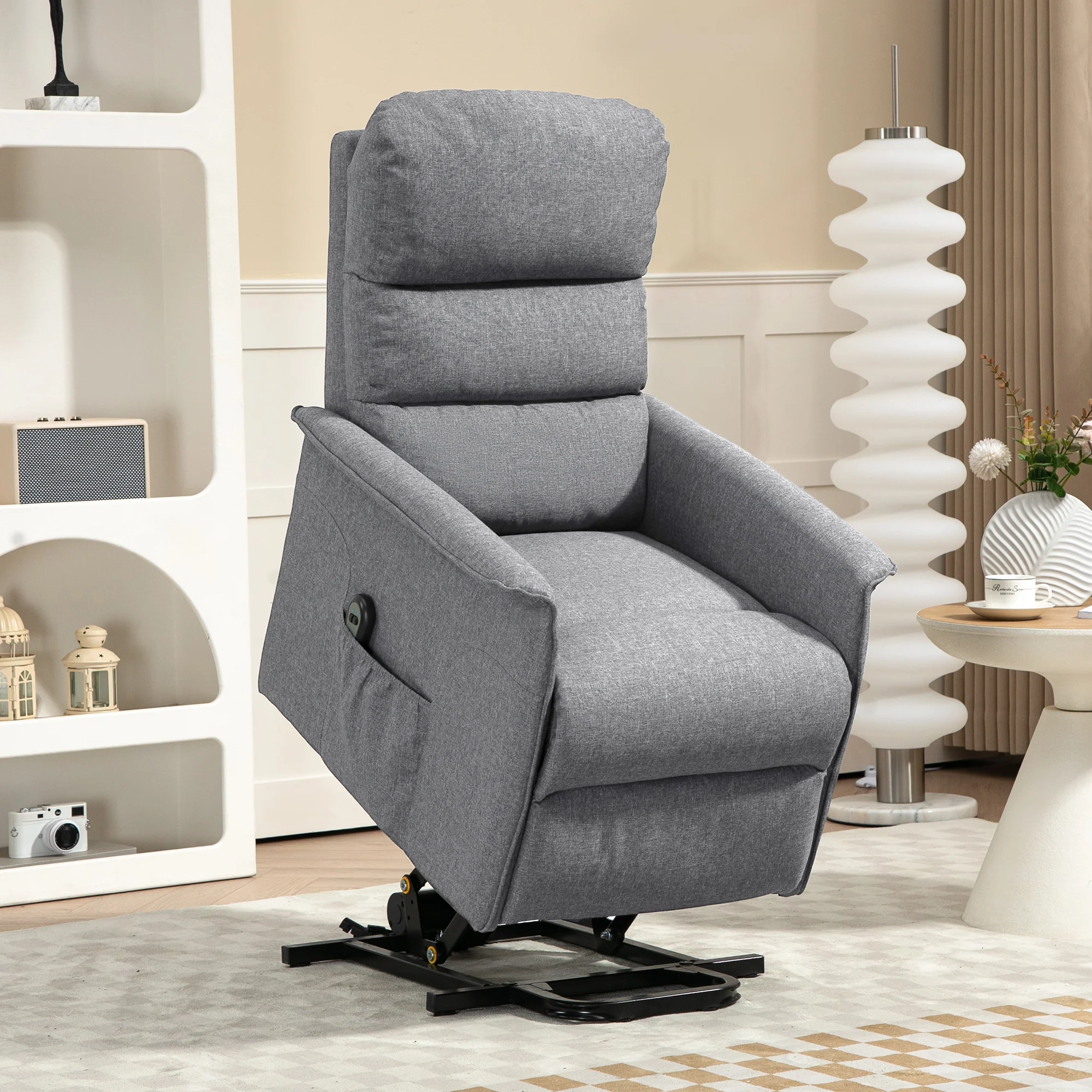 HOMCOM Grey Power Lift Recliner Electric Reclining Chair With Remote - Image 3