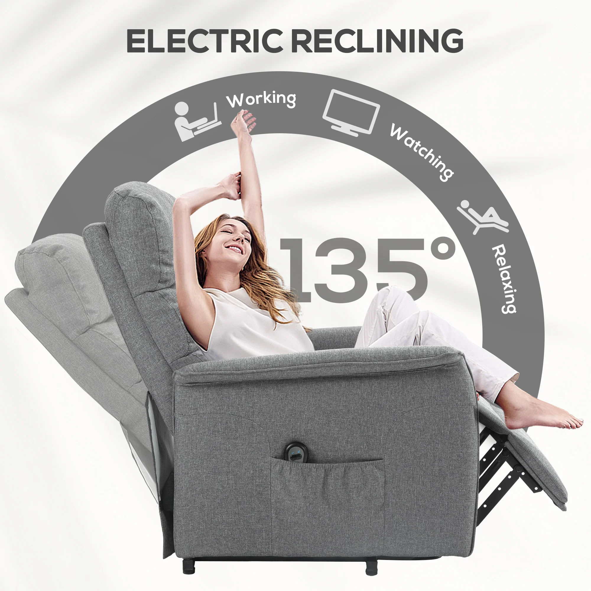 HOMCOM Grey Power Lift Recliner Electric Reclining Chair With Remote - Image 5