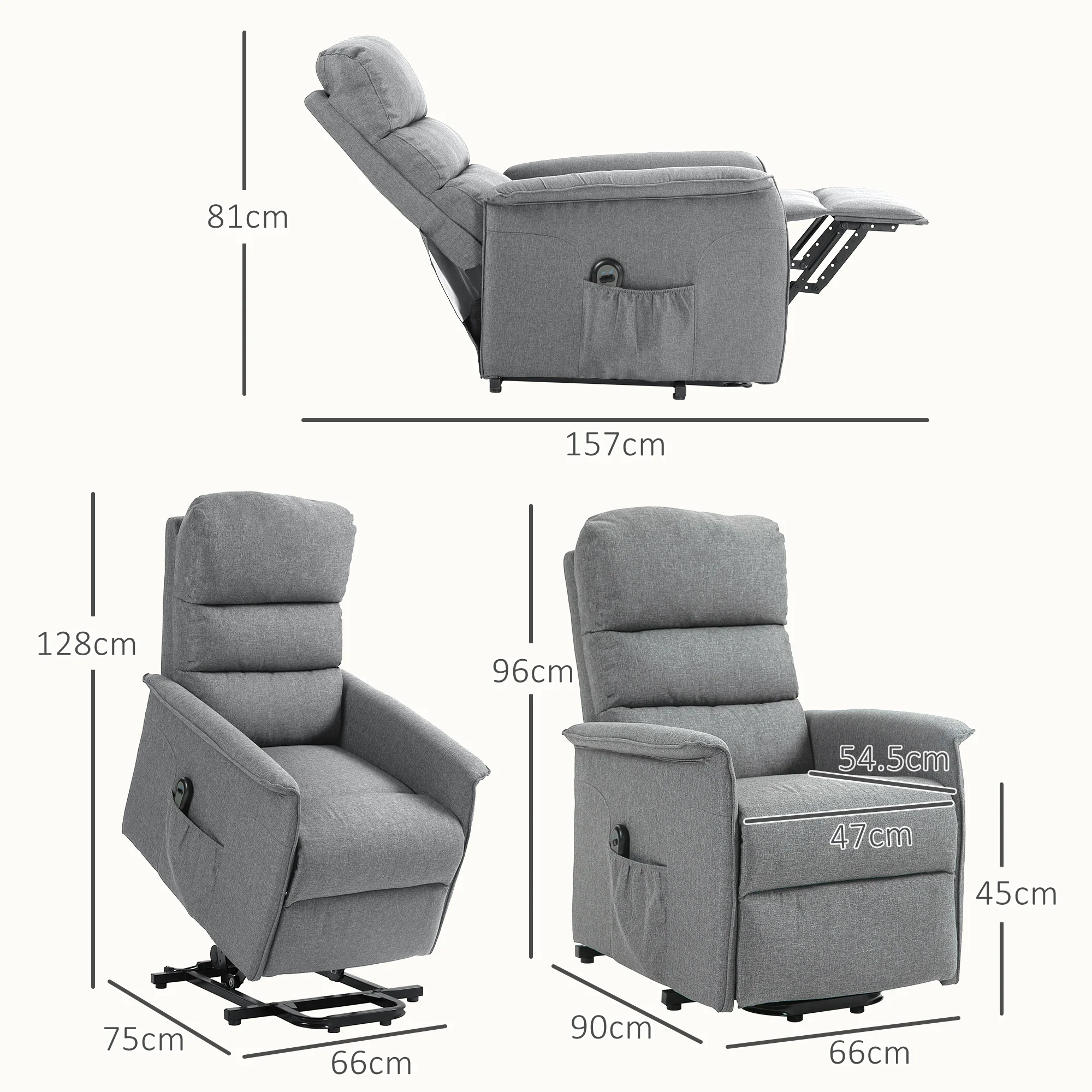 HOMCOM Grey Power Lift Recliner Electric Reclining Chair With Remote - Image 6