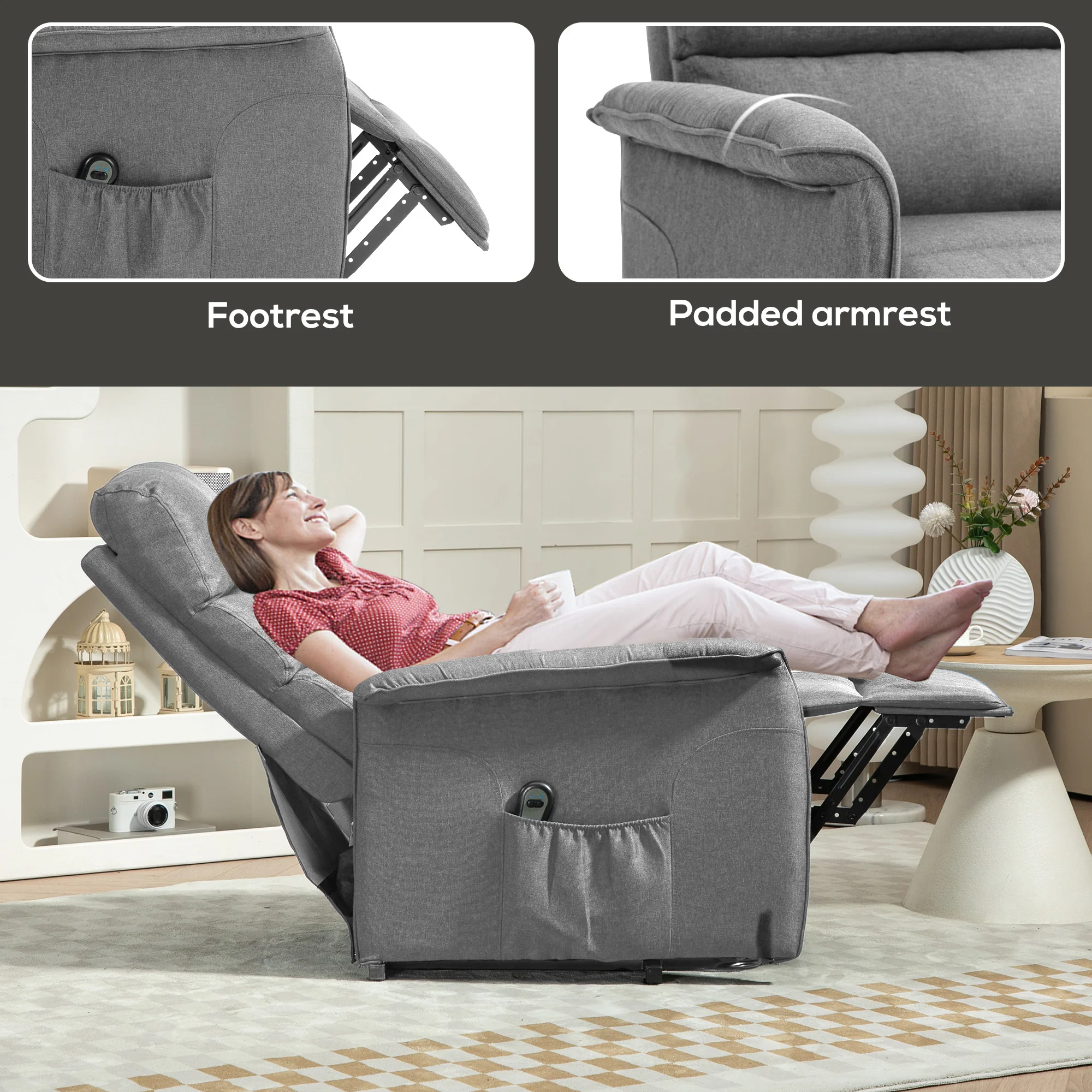 HOMCOM Grey Power Lift Recliner Electric Reclining Chair With Remote - Image 9