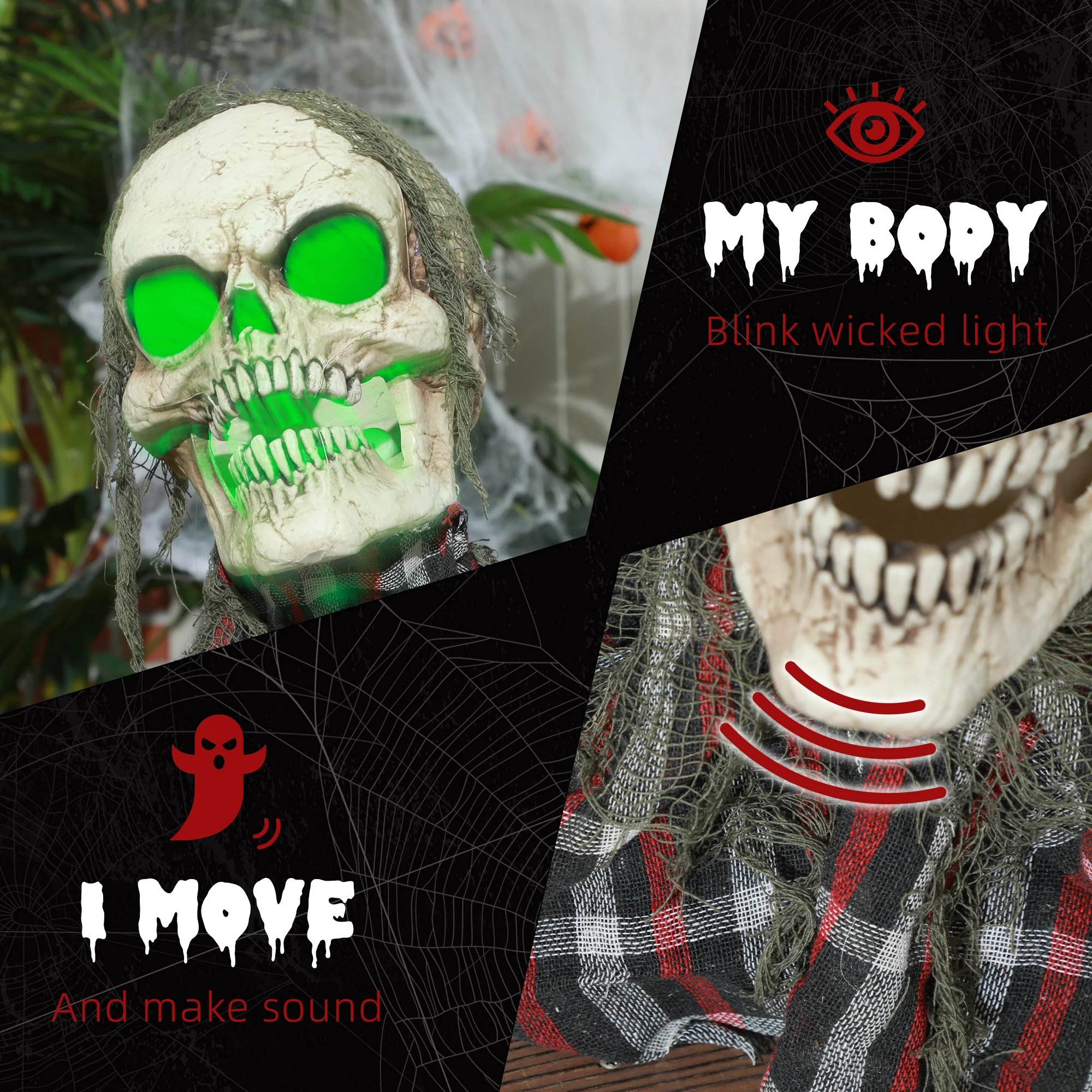 HOMCOM Groundbreaker Skeleton Halloween Animatronic Prop for Indoor Outdoor - Image 5