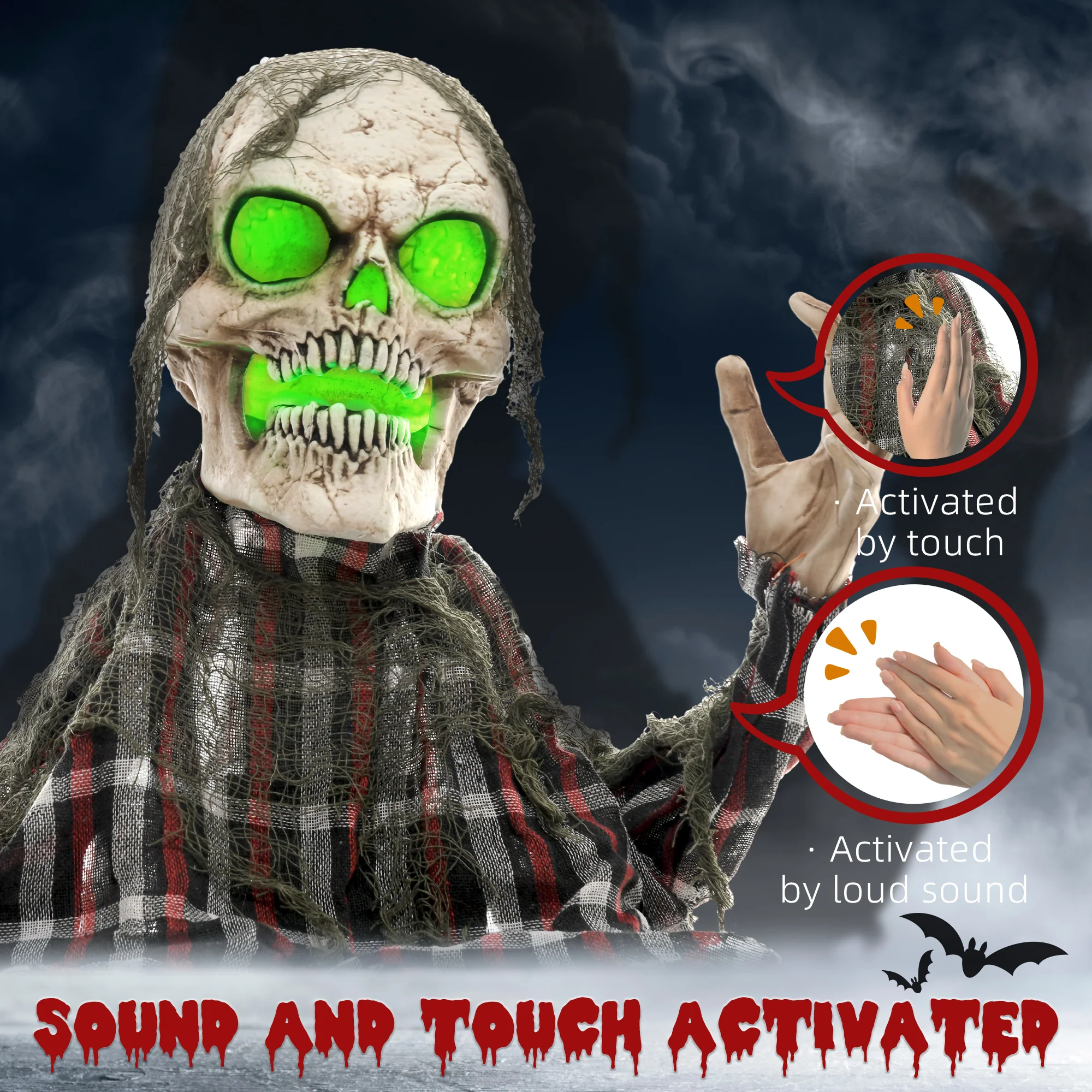 HOMCOM Groundbreaker Skeleton Halloween Animatronic Prop for Indoor Outdoor - Image 6