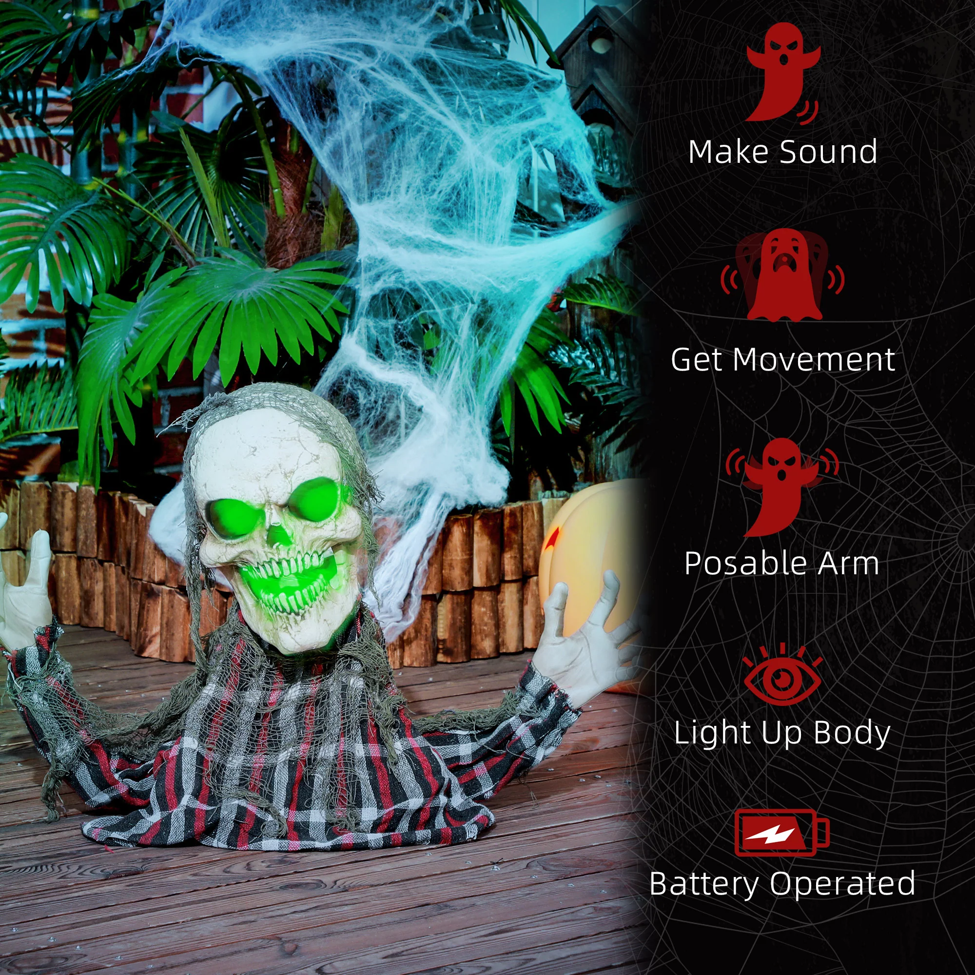 HOMCOM Groundbreaker Skeleton Halloween Animatronic Prop for Indoor Outdoor - Image 7