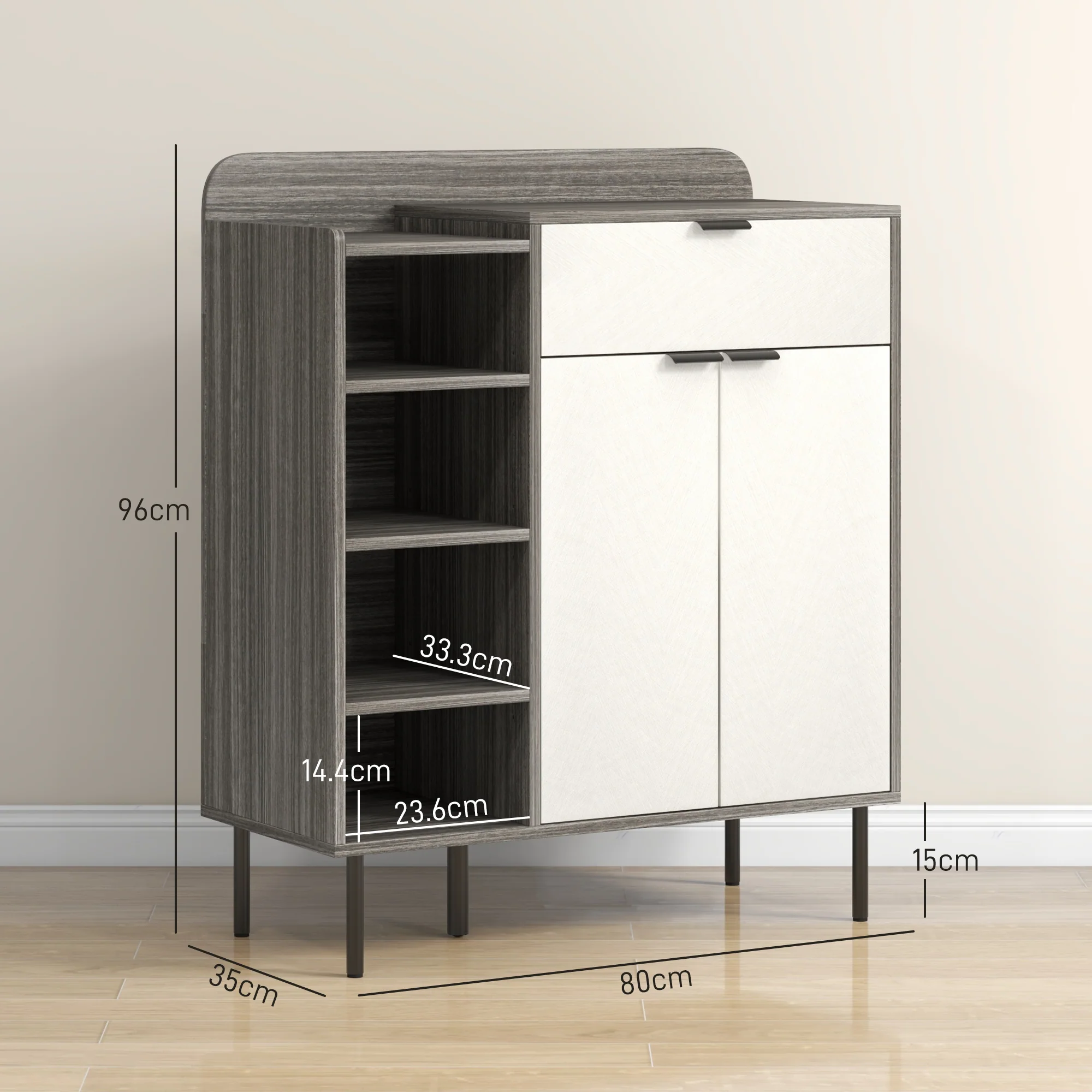 HOMCOM Hallway Shoe Cabinet With 3 Adjustable Shelves Graphite Wood Effect - Image 5