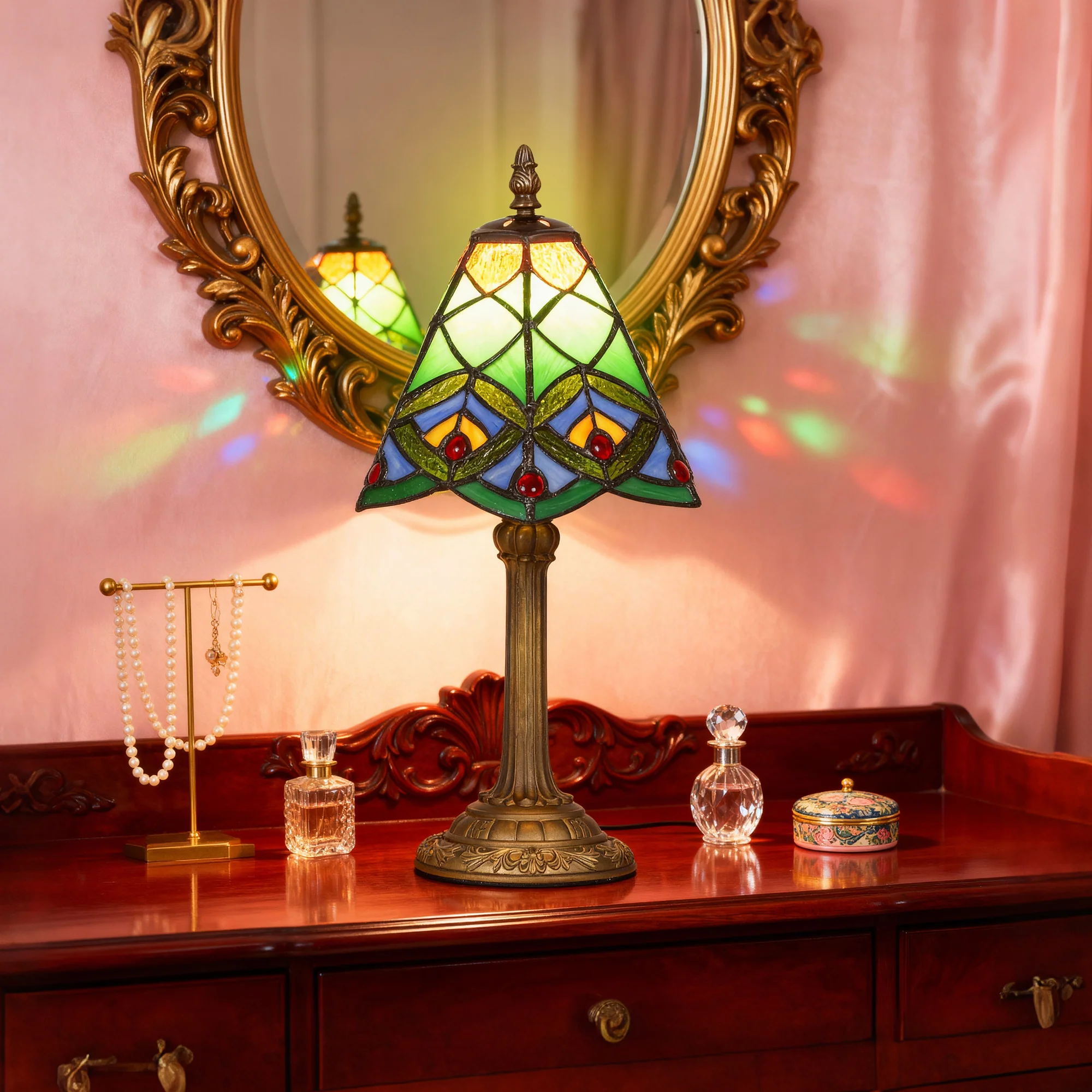 HOMCOM Handcrafted Stained Glass Bedside Lamp, Tiffany Style Table Lamp - Image 9