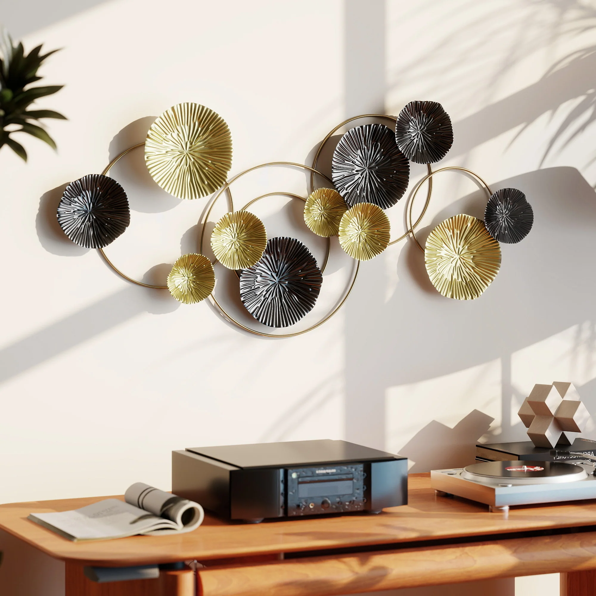 HOMCOM Hanging Wall Sculpture with Modern Lotus-Leaf Design, Metal Wall Art - Image 2