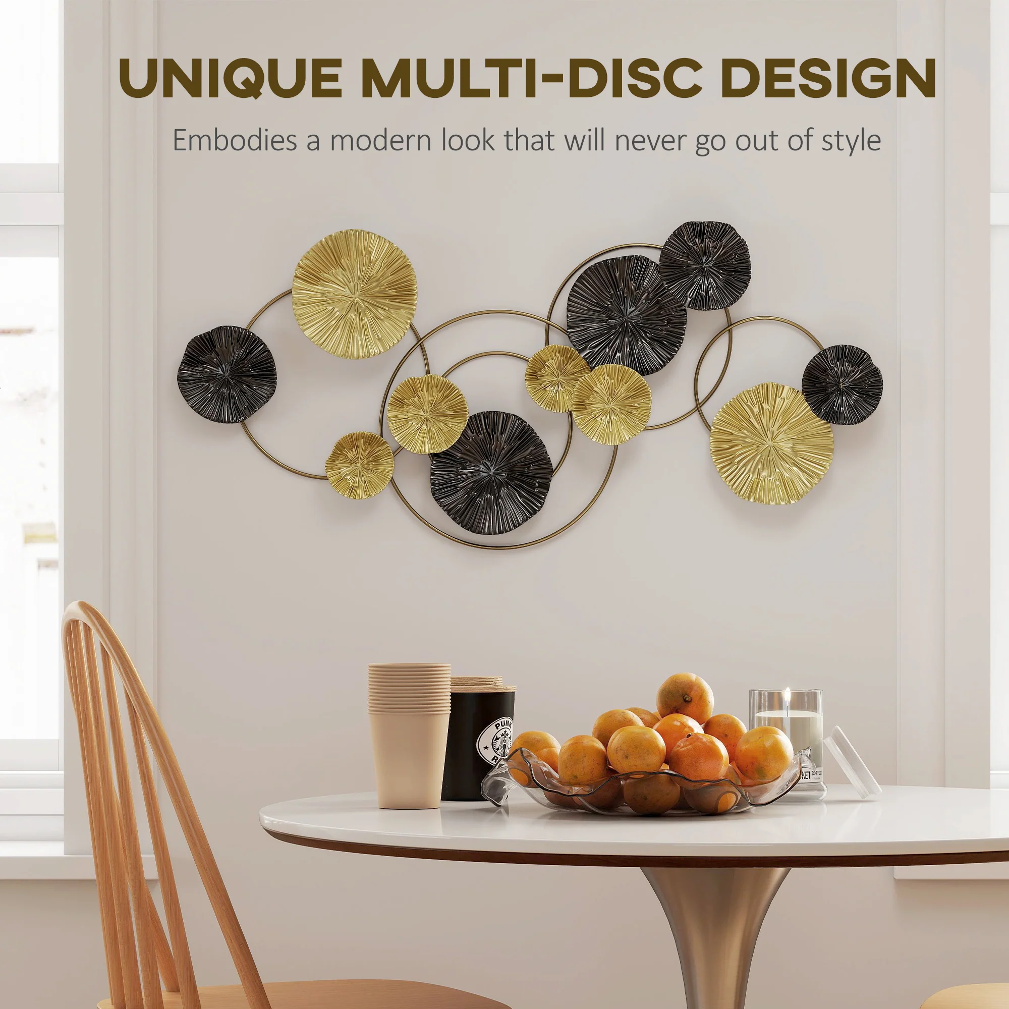 HOMCOM Hanging Wall Sculpture with Modern Lotus-Leaf Design, Metal Wall Art - Image 3