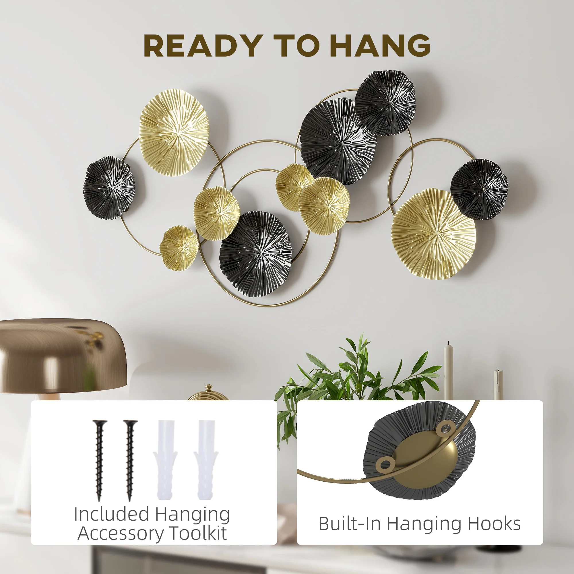 HOMCOM Hanging Wall Sculpture with Modern Lotus-Leaf Design, Metal Wall Art - Image 4