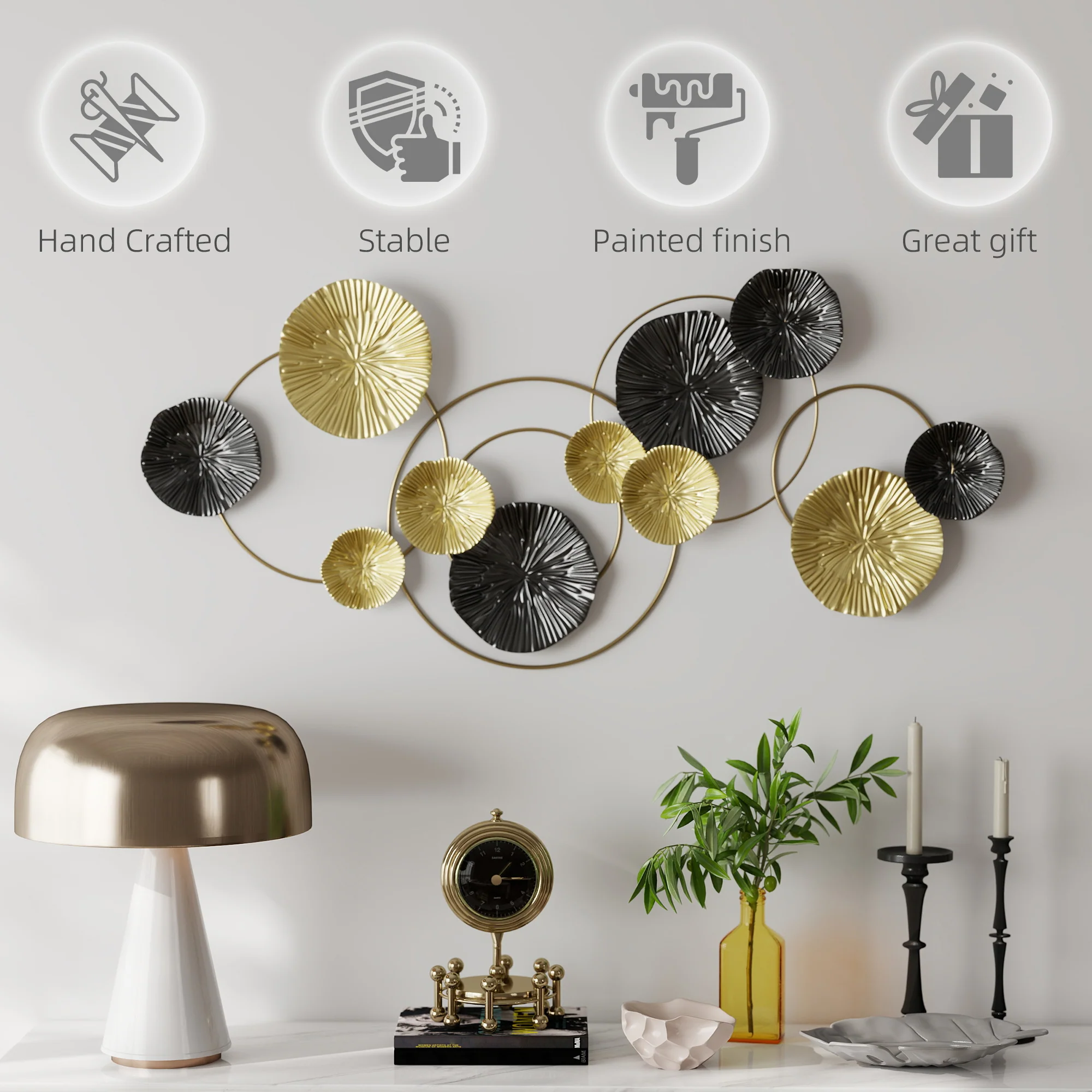 HOMCOM Hanging Wall Sculpture with Modern Lotus-Leaf Design, Metal Wall Art - Image 6