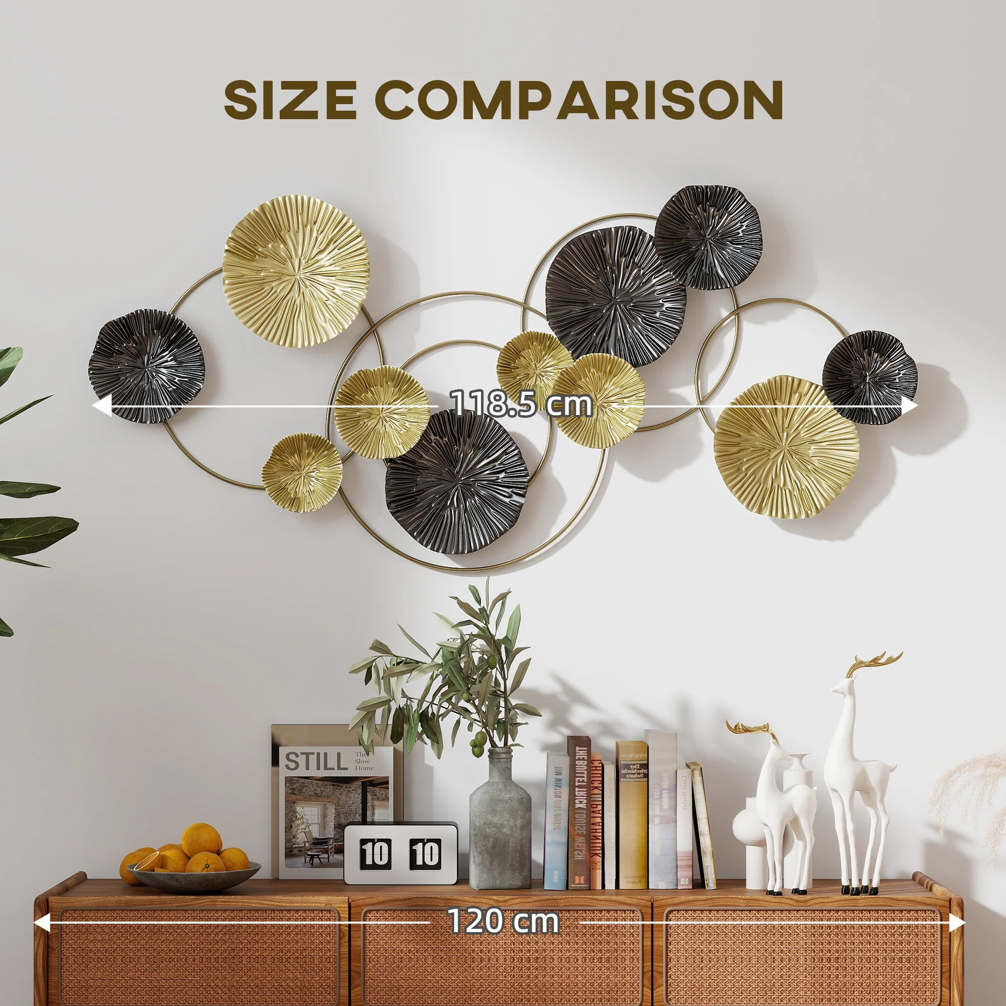 HOMCOM Hanging Wall Sculpture with Modern Lotus-Leaf Design, Metal Wall Art - Image 7