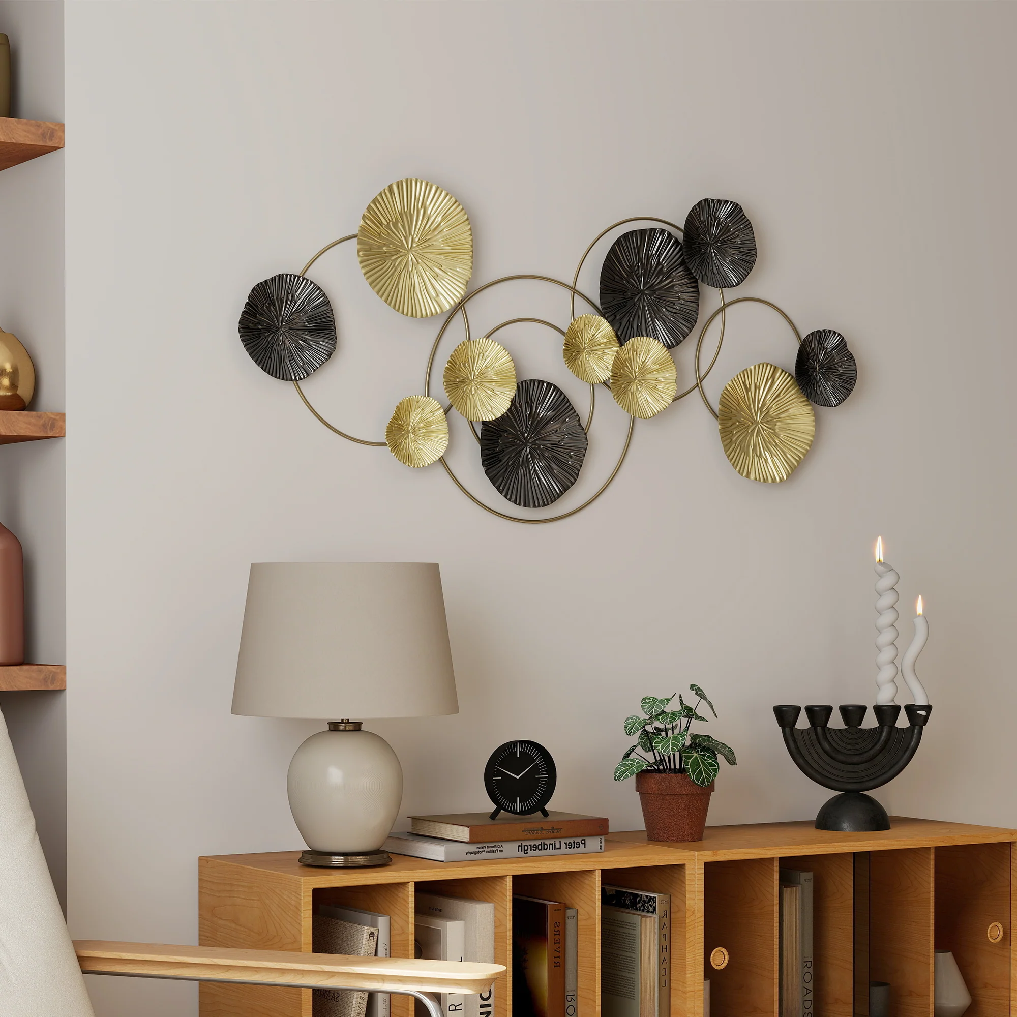 HOMCOM Hanging Wall Sculpture with Modern Lotus-Leaf Design, Metal Wall Art - Image 8