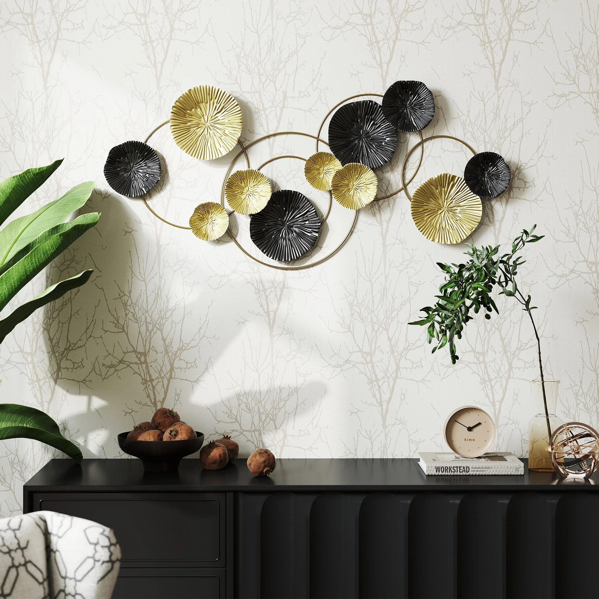 HOMCOM Hanging Wall Sculpture with Modern Lotus-Leaf Design, Metal Wall Art - Image 9