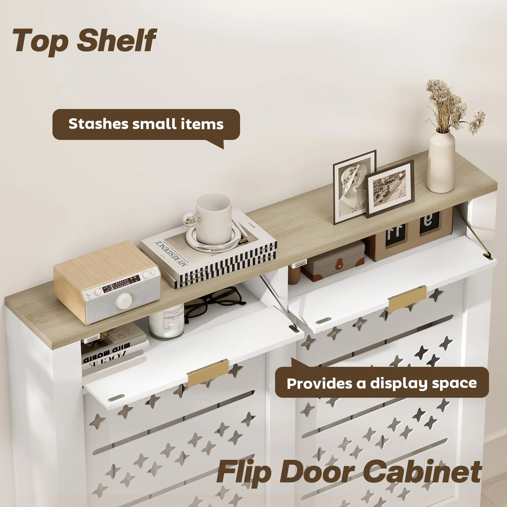 HOMCOM Heater Cover with Flip Drawer and Top Shelf 108 x 19 x 95.5 cm White - Image 3