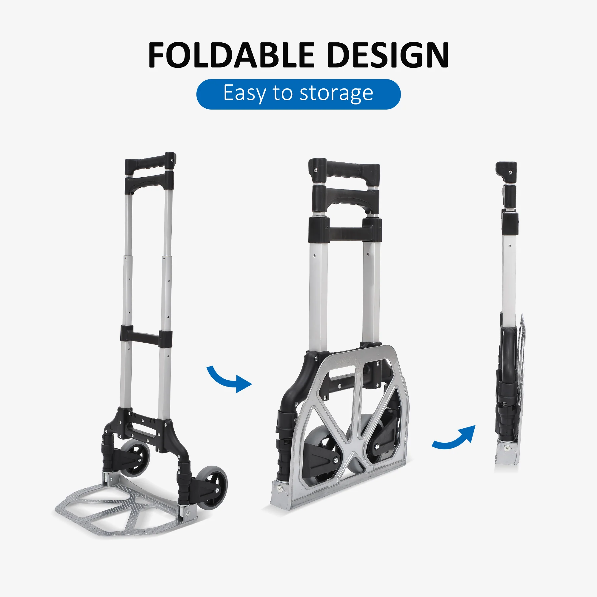 HOMCOM Heavy Duty Aluminium Foldable Hand Truck Trolley, 70KG Load Capacity - Image 3