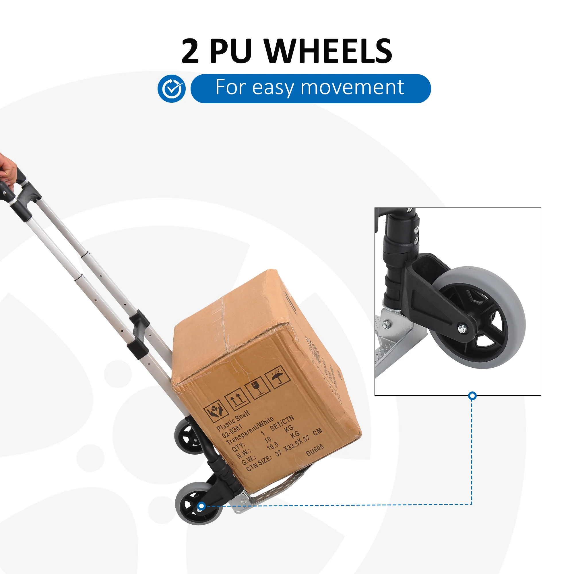 HOMCOM Heavy Duty Aluminium Foldable Hand Truck Trolley, 70KG Load Capacity - Image 4