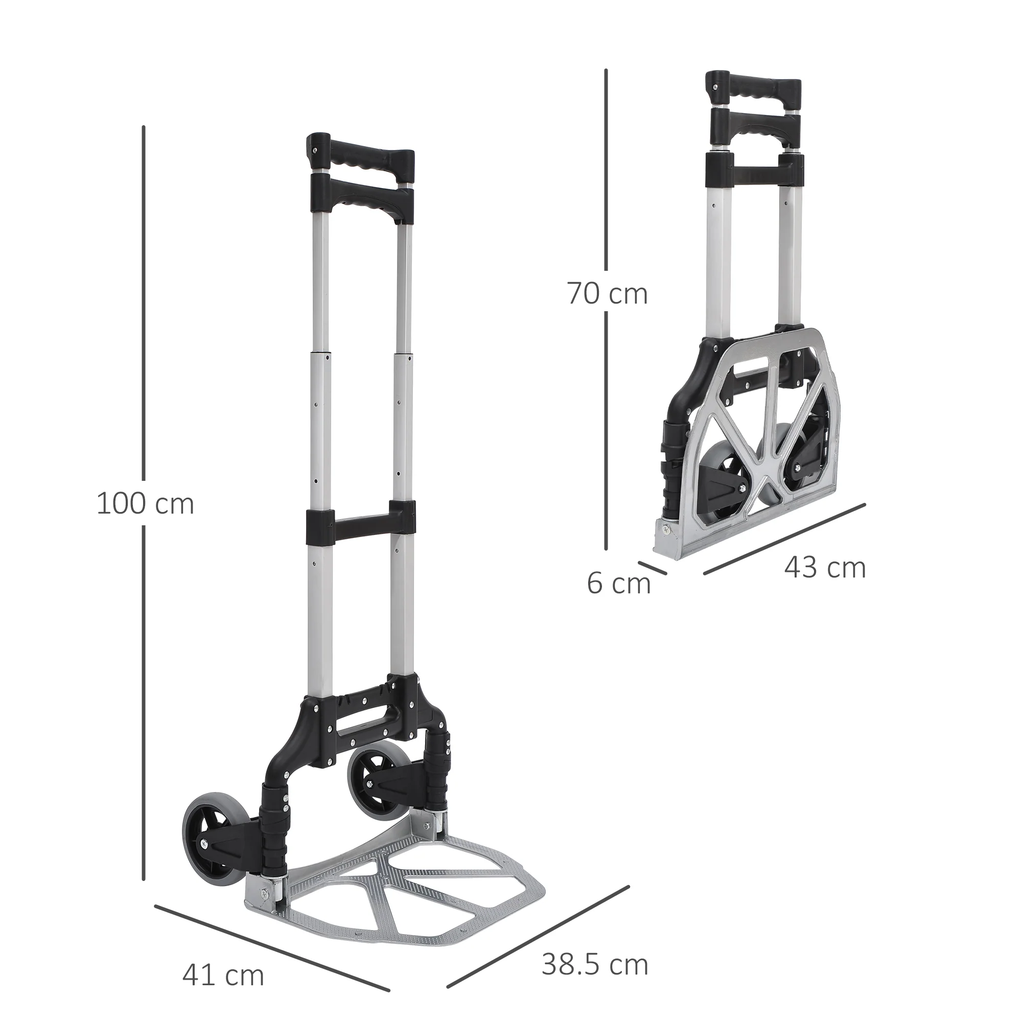 HOMCOM Heavy Duty Aluminium Foldable Hand Truck Trolley, 70KG Load Capacity - Image 5