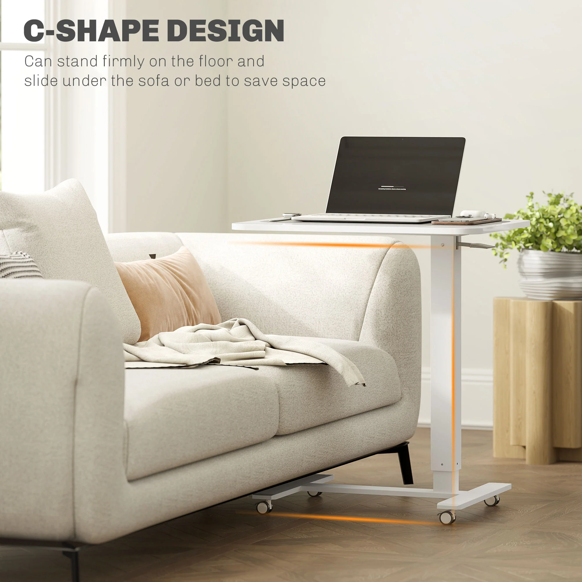 HOMCOM Height Adjustable Standing Desk With Wheels For Home Office, White - Image 4