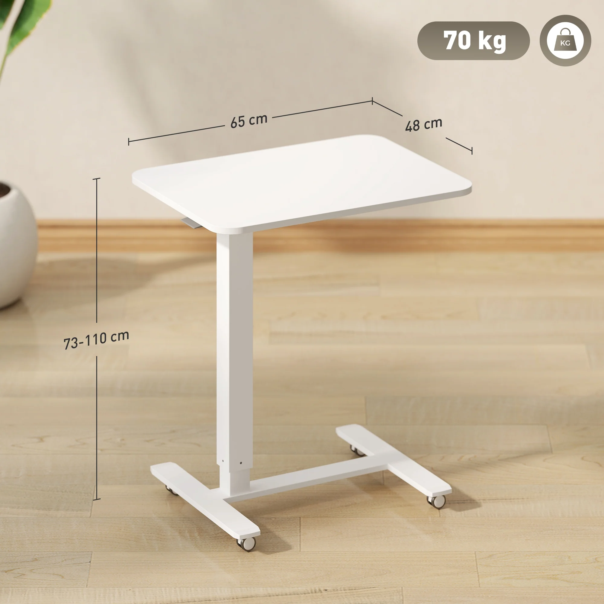 HOMCOM Height Adjustable Standing Desk With Wheels For Home Office, White - Image 5