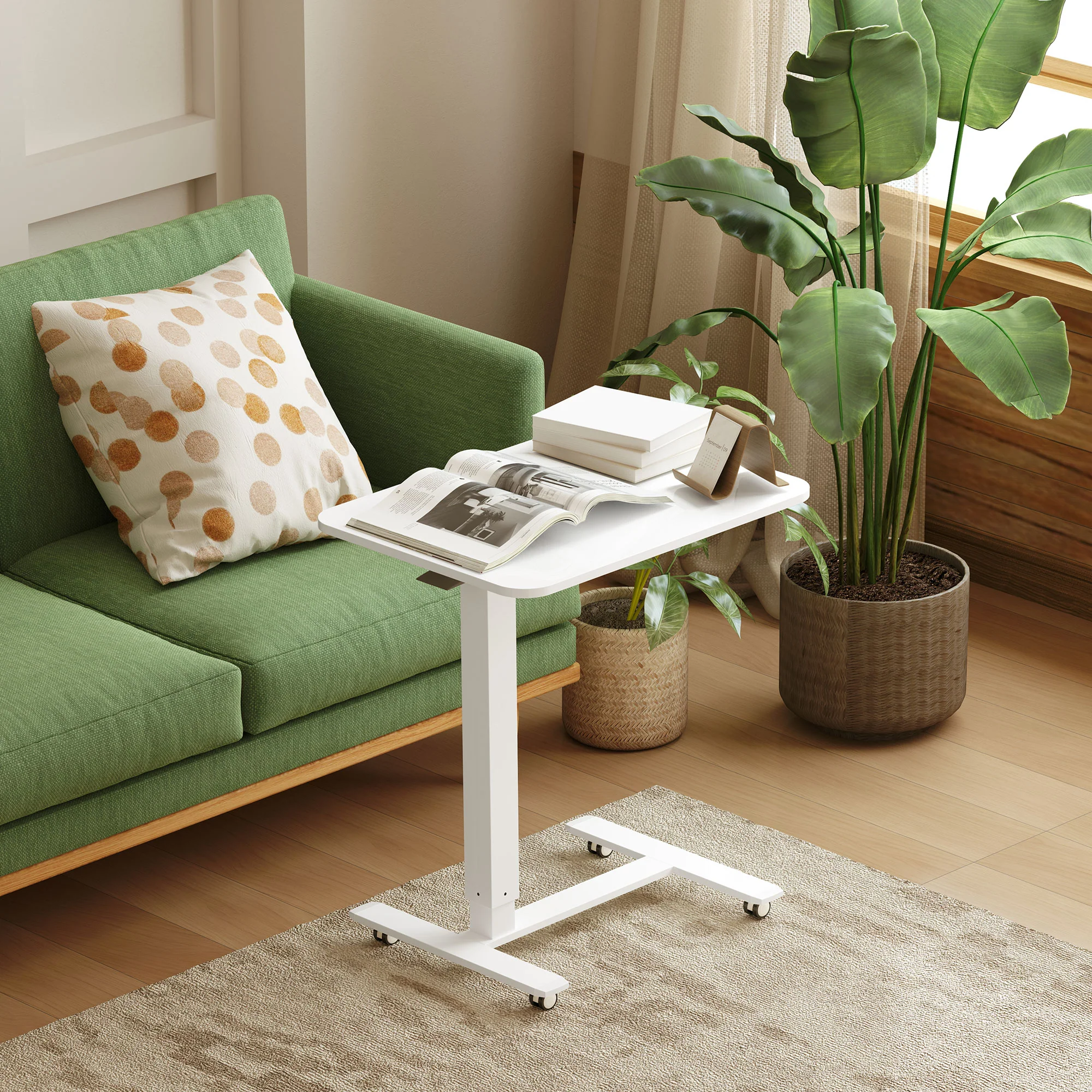 HOMCOM Height Adjustable Standing Desk With Wheels For Home Office, White - Image 8