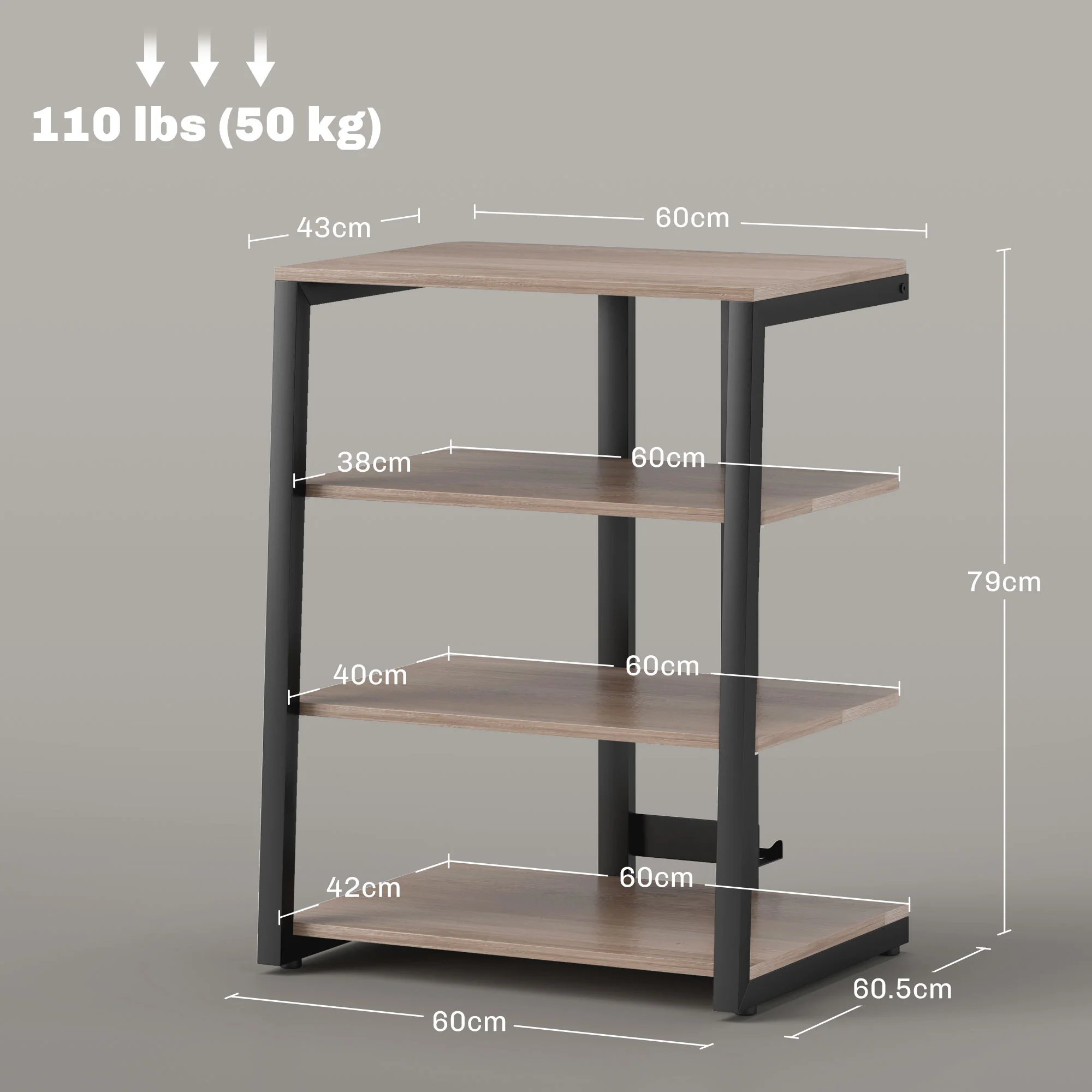 HOMCOM HiFi Rack Stand W/ Power Strip Rack 4-Tier Record Player Stand Grey - Image 5