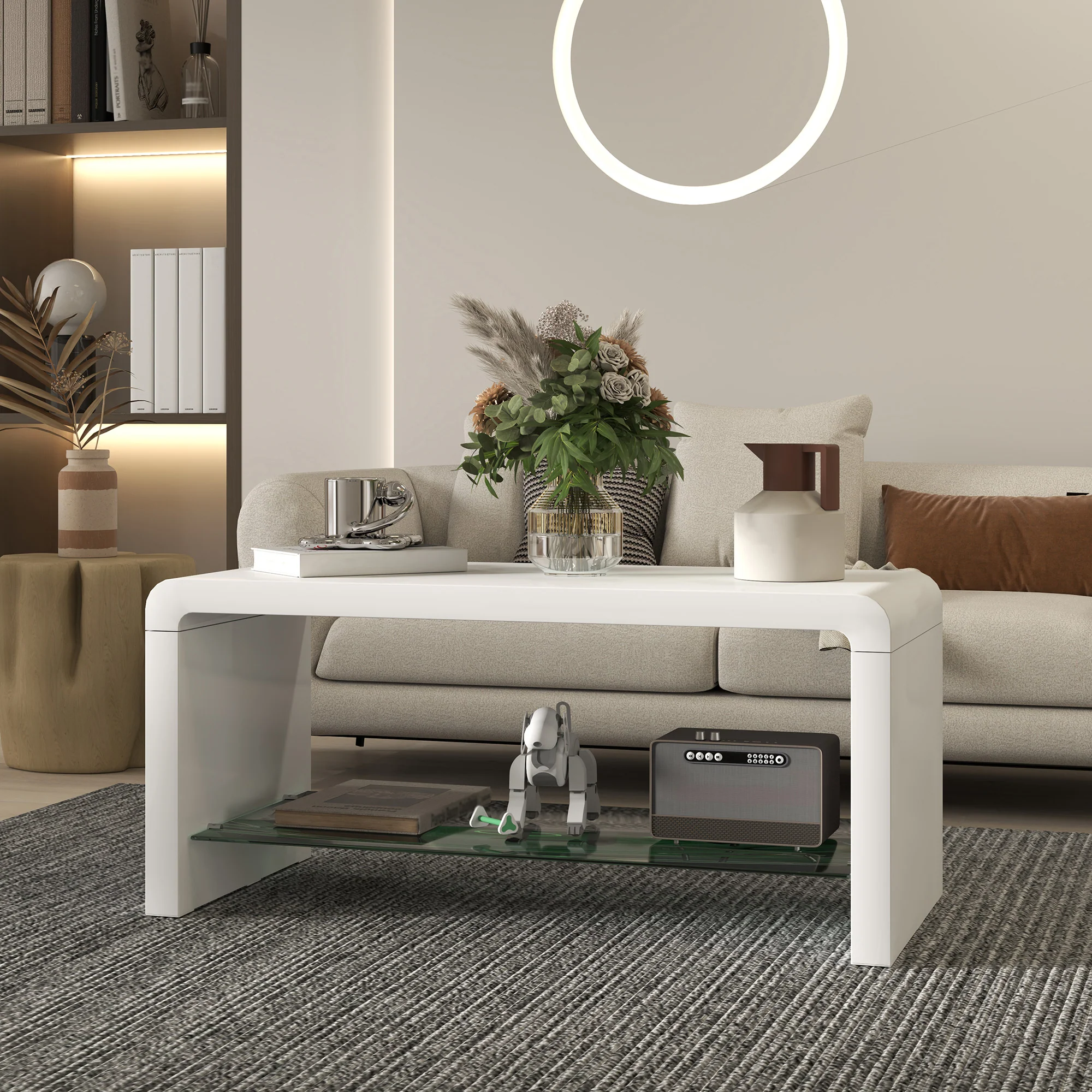 HOMCOM High Gloss Storage Coffee Table, Centre Table for Living Room, White - Image 7