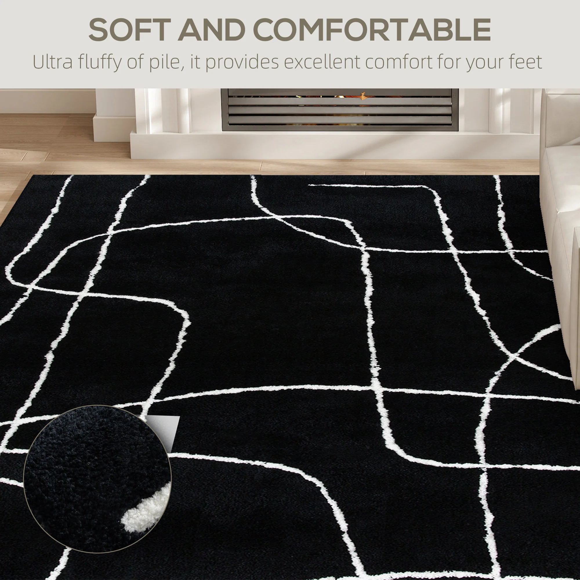 HOMCOM High Pile Modern Shaggy Rug, Soft Floor Carpet 120 X 170 Cm - Image 3