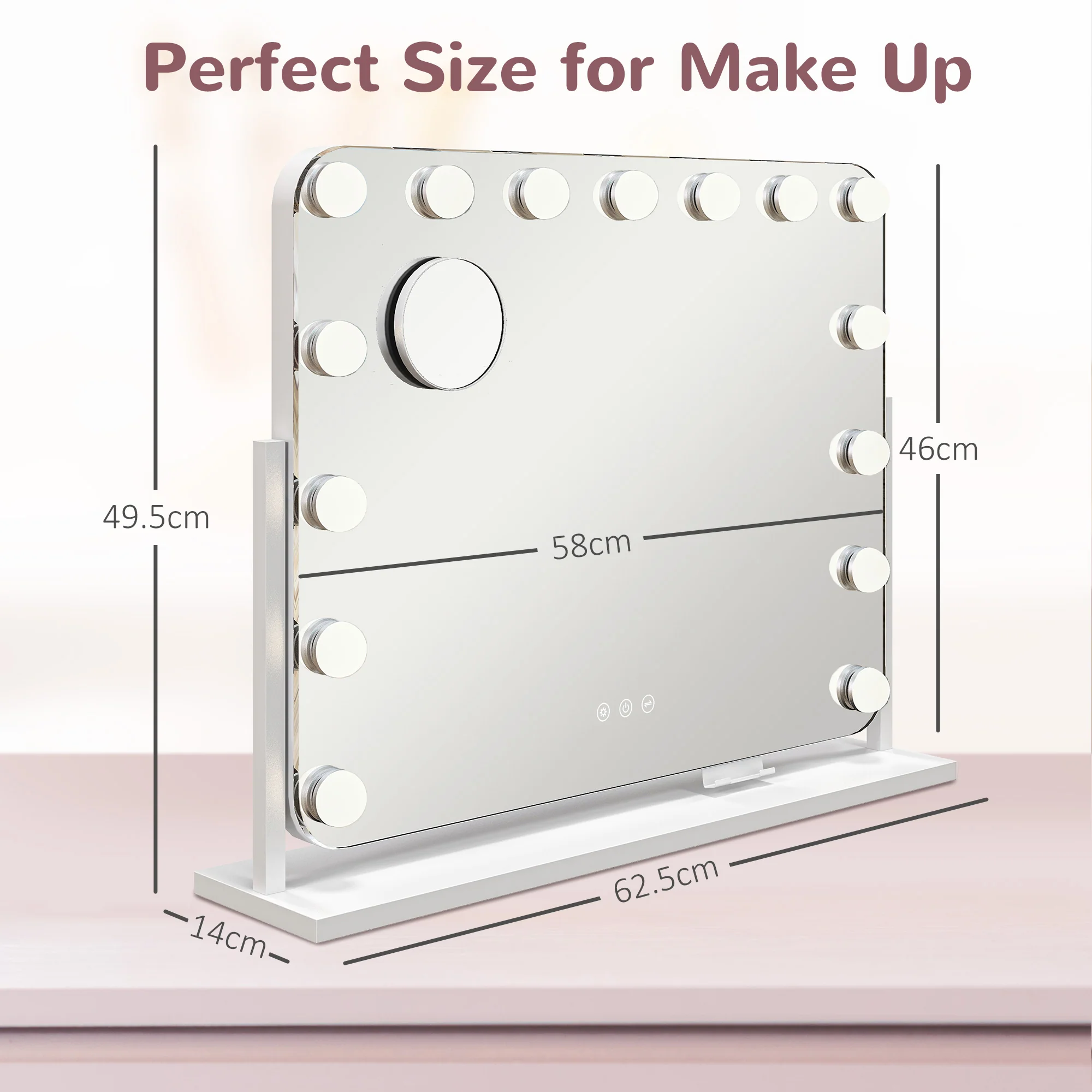 HOMCOM Hollywood Dimmable Lighted Makeup Mirror With Magnifier, USB Port - Image 5