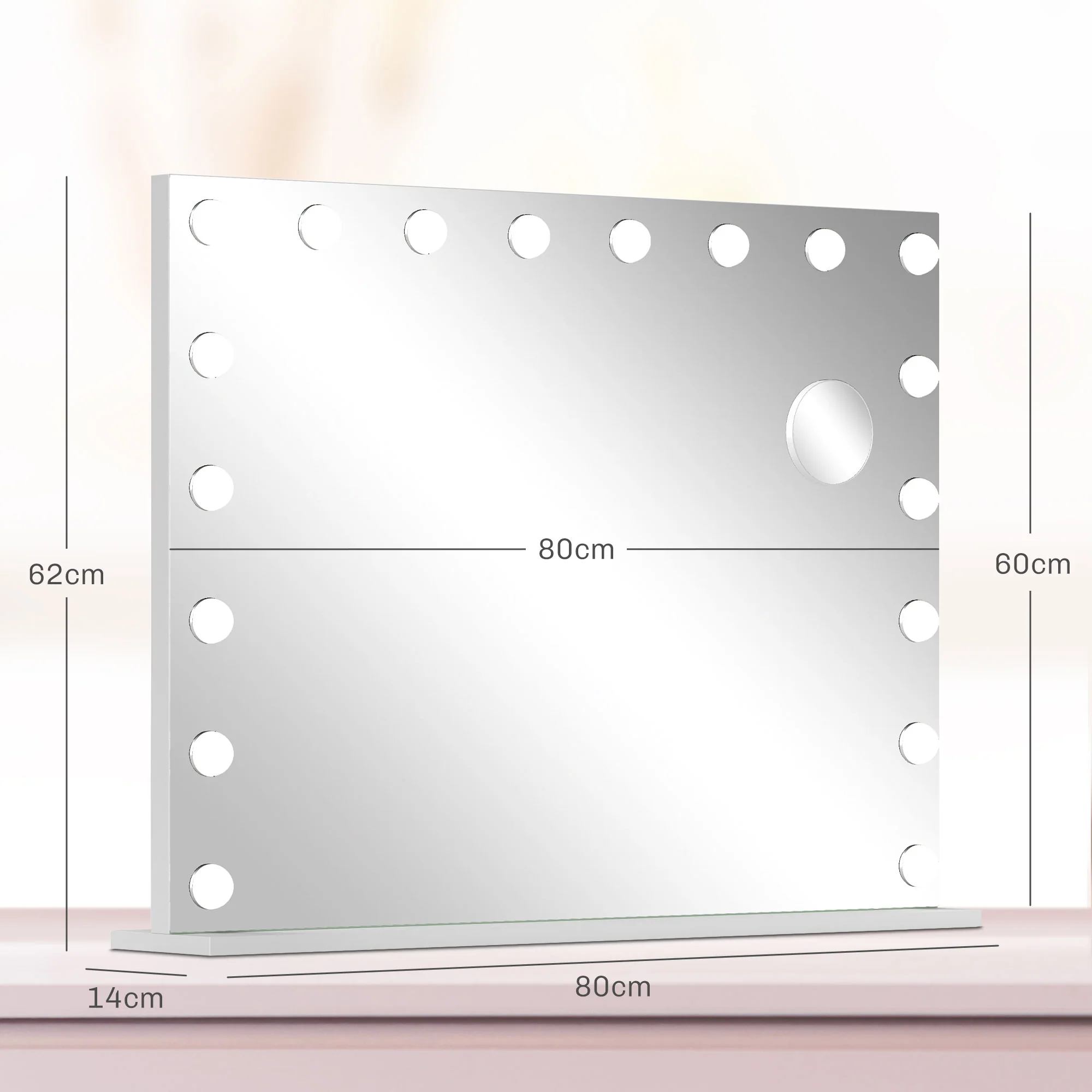 HOMCOM Hollywood Vanity Mirror with Lights, 10X Magnifying, USB Port, White - Image 5