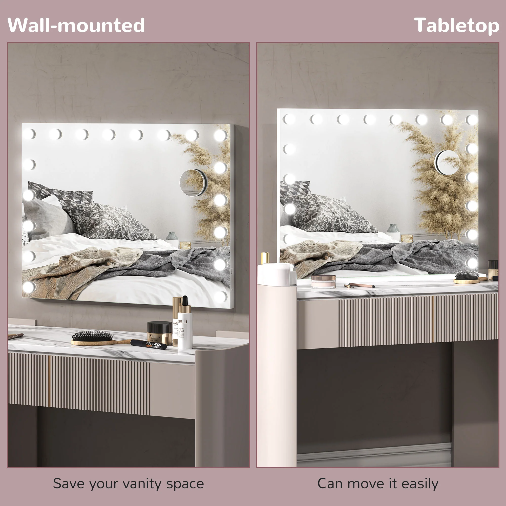 HOMCOM Hollywood Vanity Mirror with Lights, 10X Magnifying, USB Port, White - Image 8