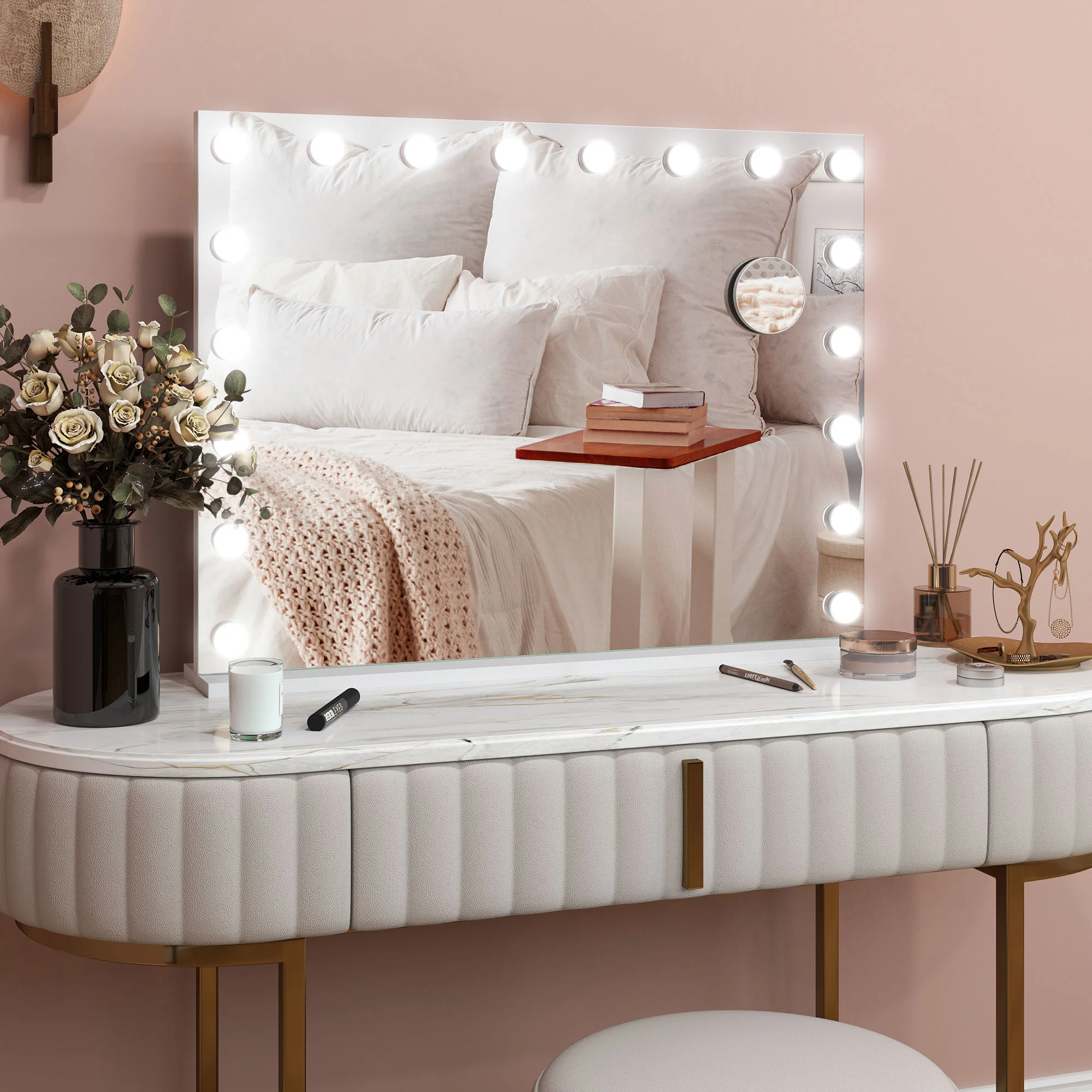 HOMCOM Hollywood Vanity Mirror with Lights, 10X Magnifying, USB Port, White - Image 9