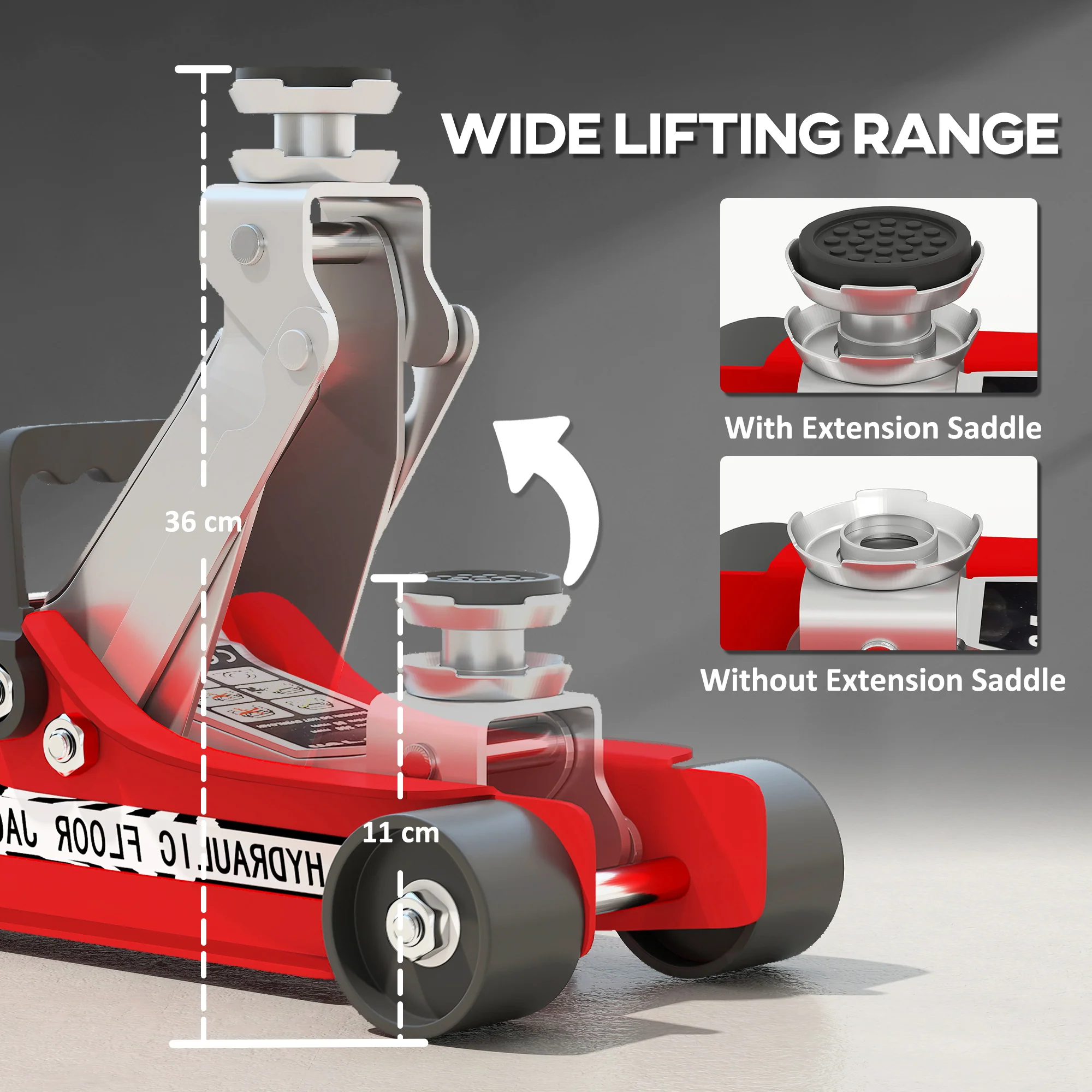 HOMCOM Hydraulic Low Profile Floor Jack, 2.5 T 80-360 mm Steel Car Jack, Red - Image 3