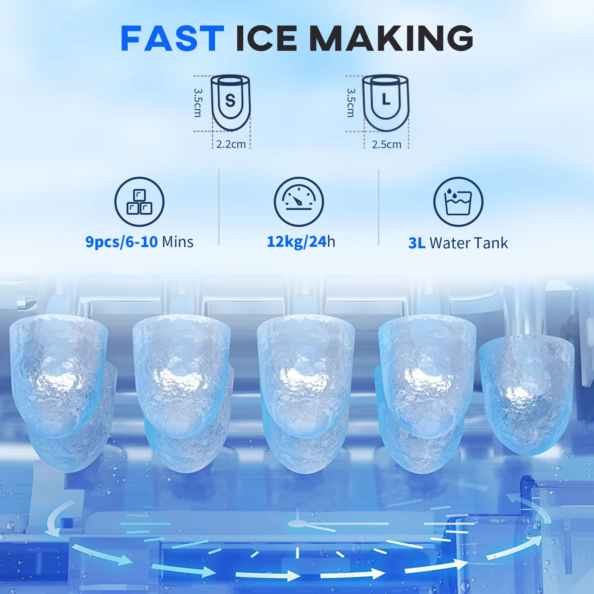 HOMCOM Ice Maker Machine And Water Dispenser 9 Ice Cubes Ready In 6-10 Mins - Image 3