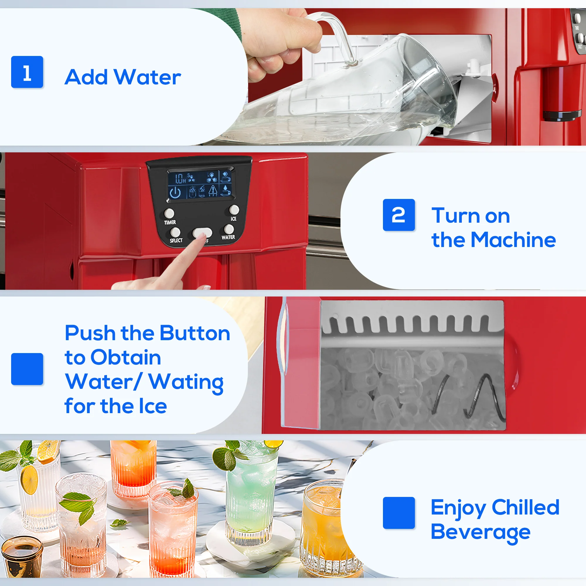 HOMCOM Ice Maker Machine And Water Dispenser 9 Ice Cubes Ready In 6-10 Mins - Image 8