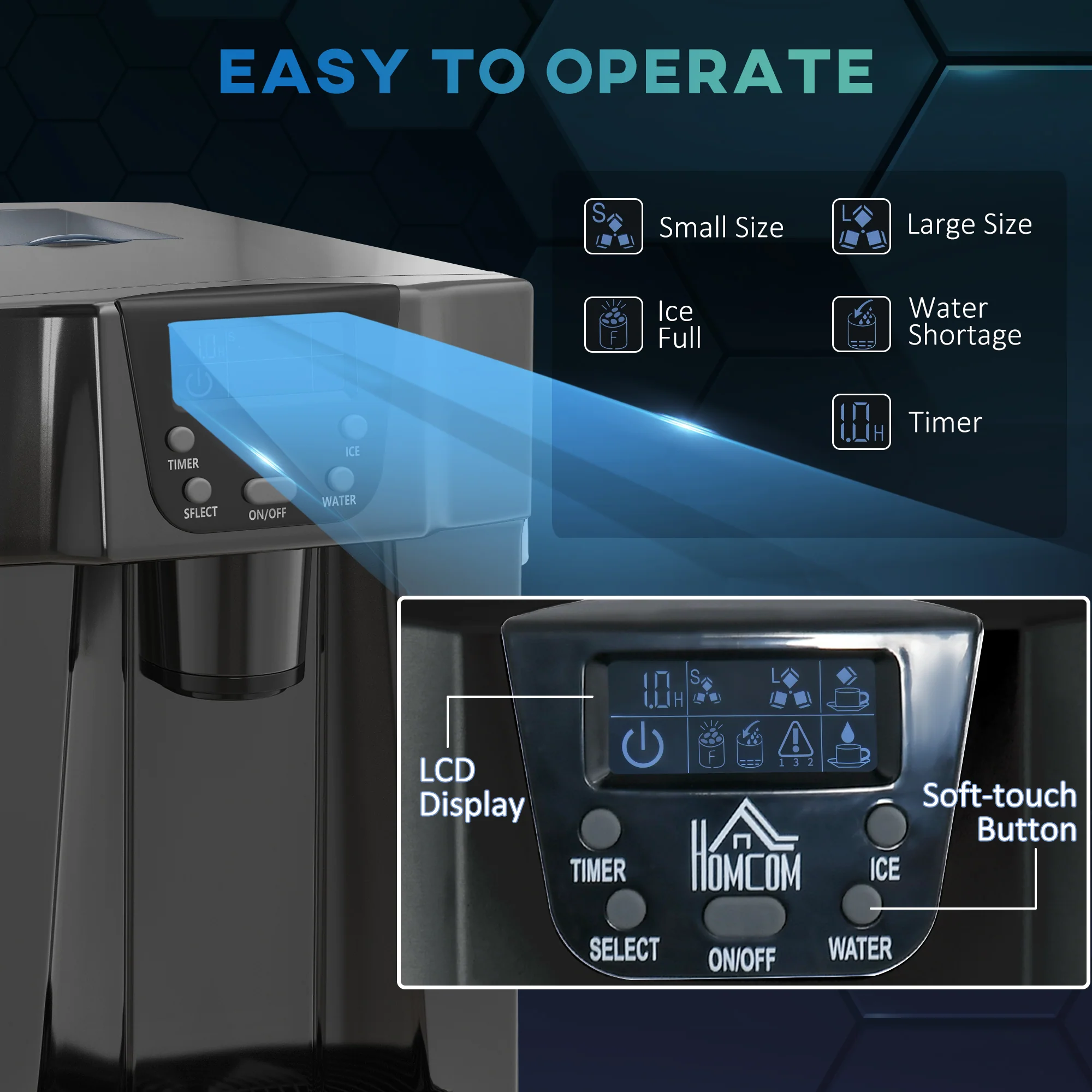 HOMCOM Ice Maker Machine And Water Dispenser No Plumbing Required Black - Image 3