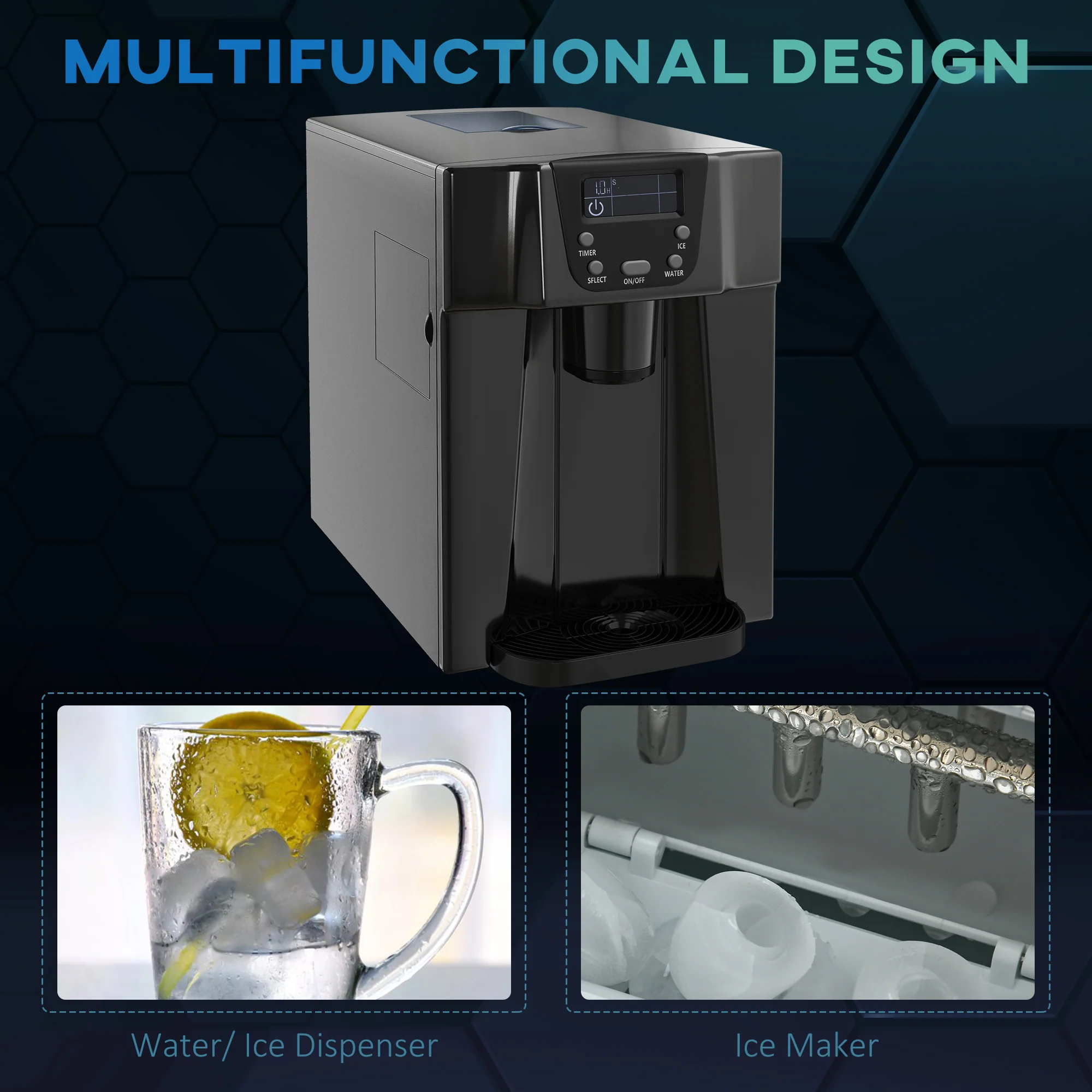 HOMCOM Ice Maker Machine And Water Dispenser No Plumbing Required Black - Image 7