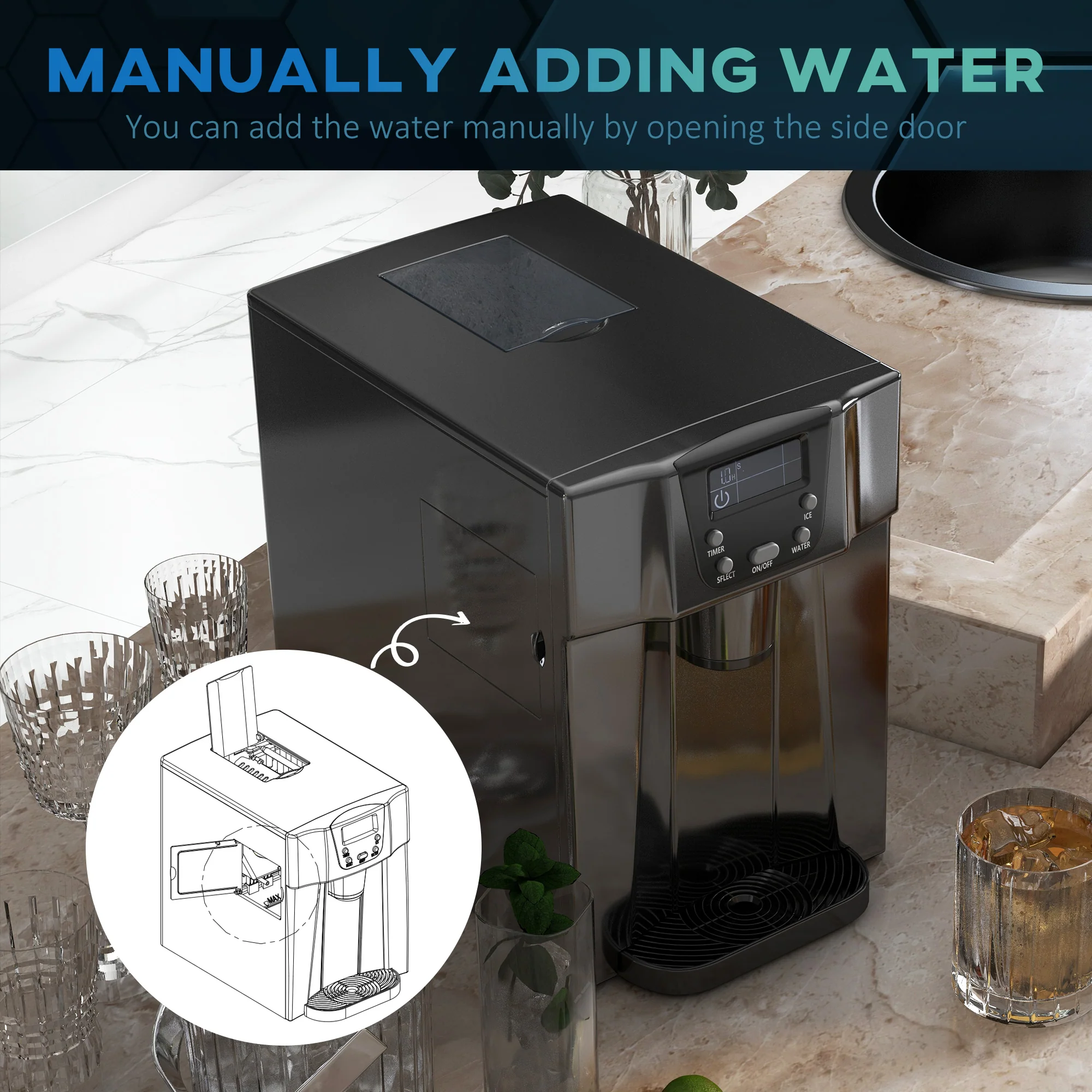 HOMCOM Ice Maker Machine And Water Dispenser No Plumbing Required Black - Image 8