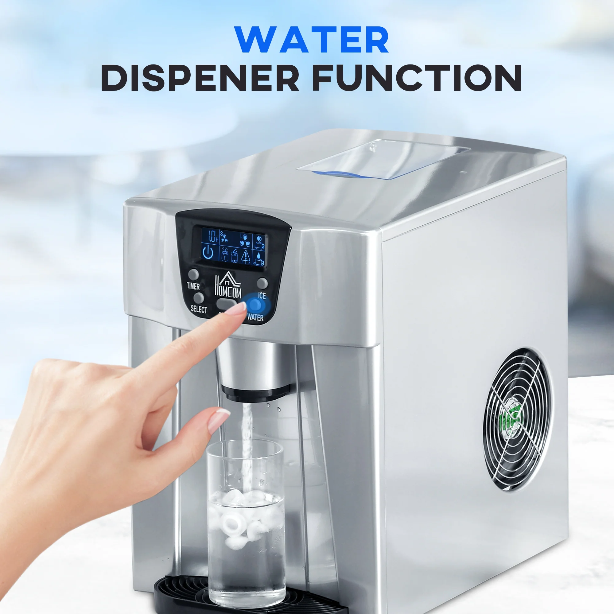 HOMCOM Ice Maker Machine And Water Dispenser No Plumbing Required Silver - Image 4