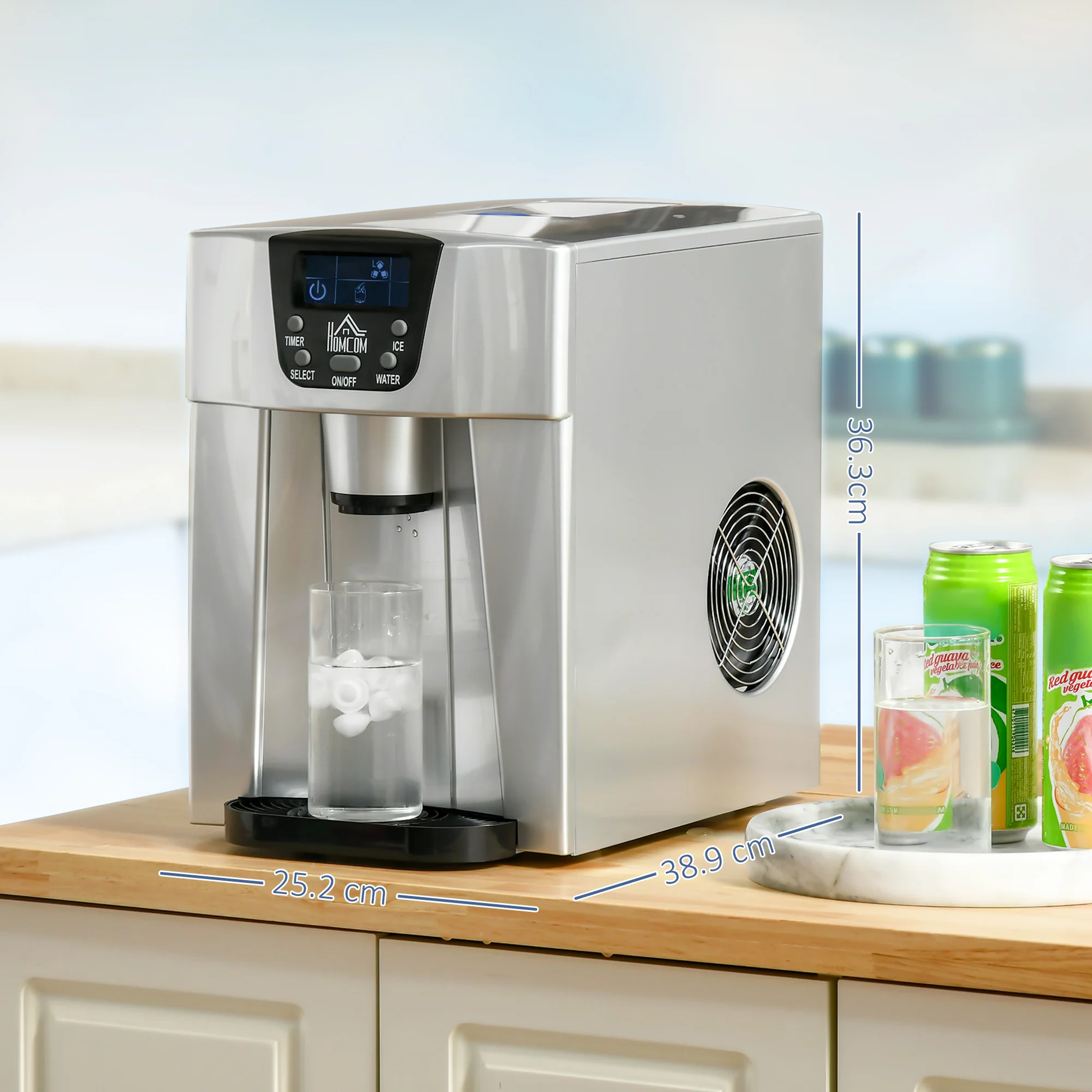 HOMCOM Ice Maker Machine And Water Dispenser No Plumbing Required Silver - Image 5