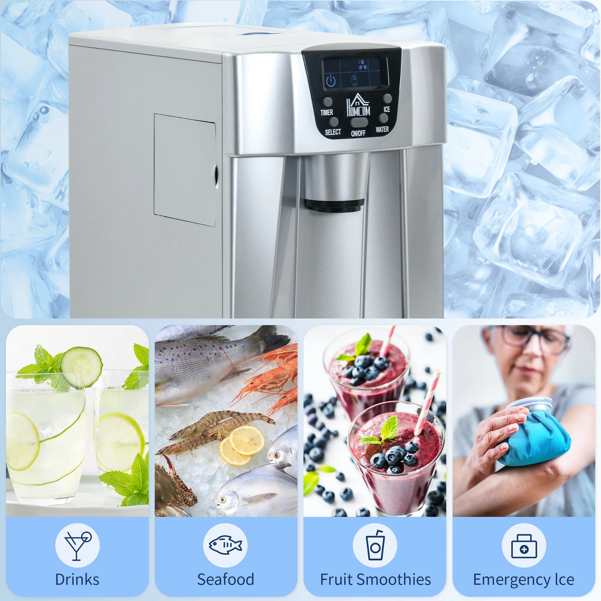 HOMCOM Ice Maker Machine And Water Dispenser No Plumbing Required Silver - Image 7