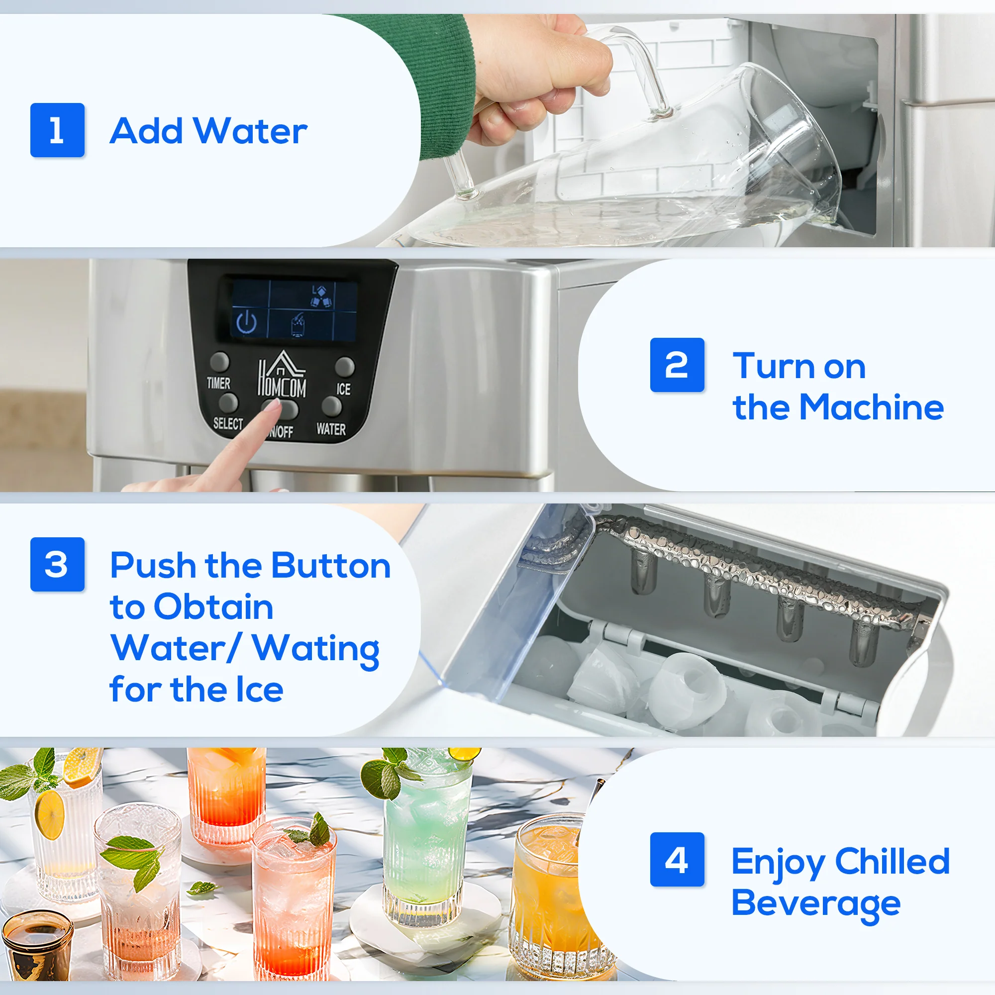 HOMCOM Ice Maker Machine And Water Dispenser No Plumbing Required Silver - Image 8