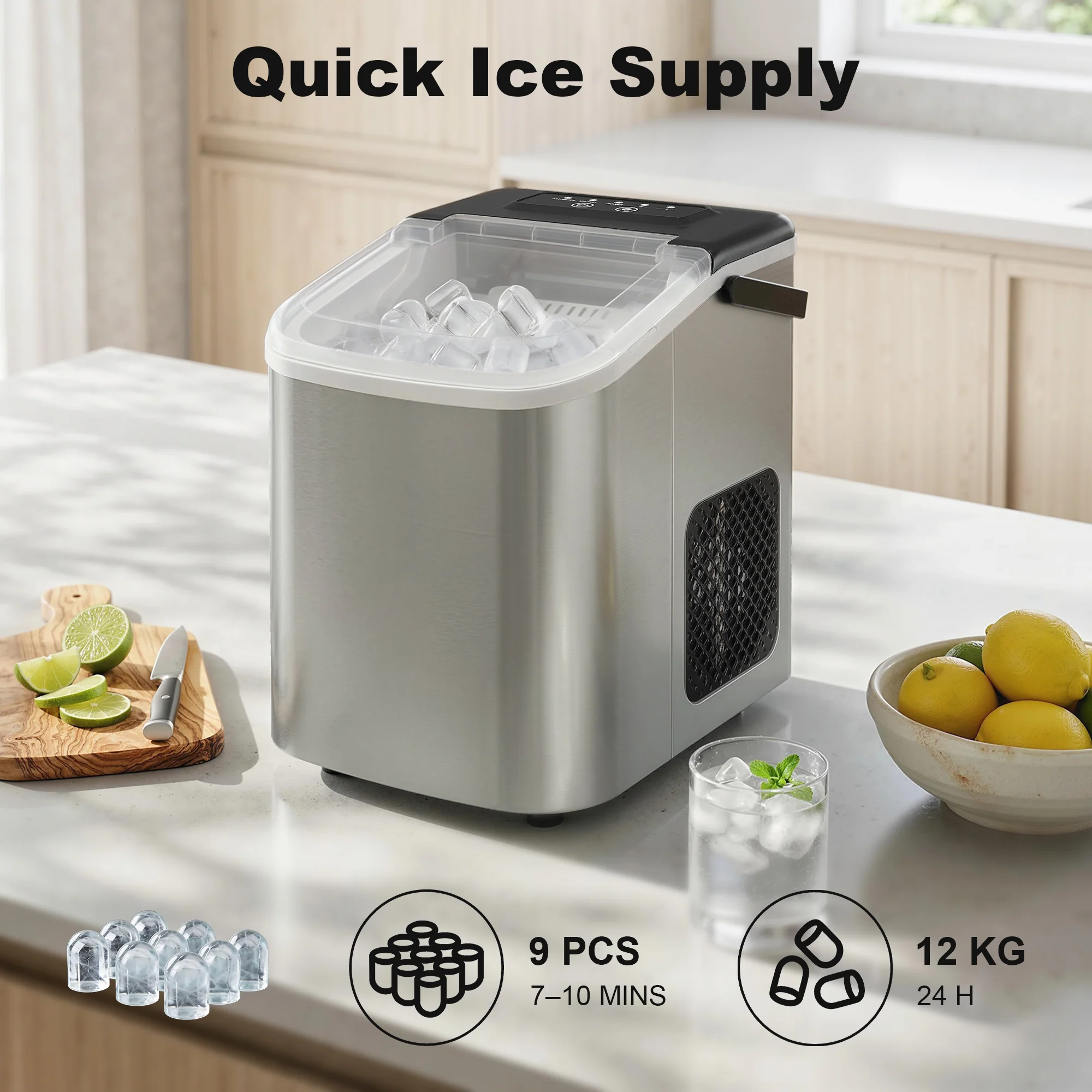 HOMCOM Ice Maker Machine Countertop, 9 Cubes Ready in 7 Mins, 12 KG in 24Hrs - Image 3
