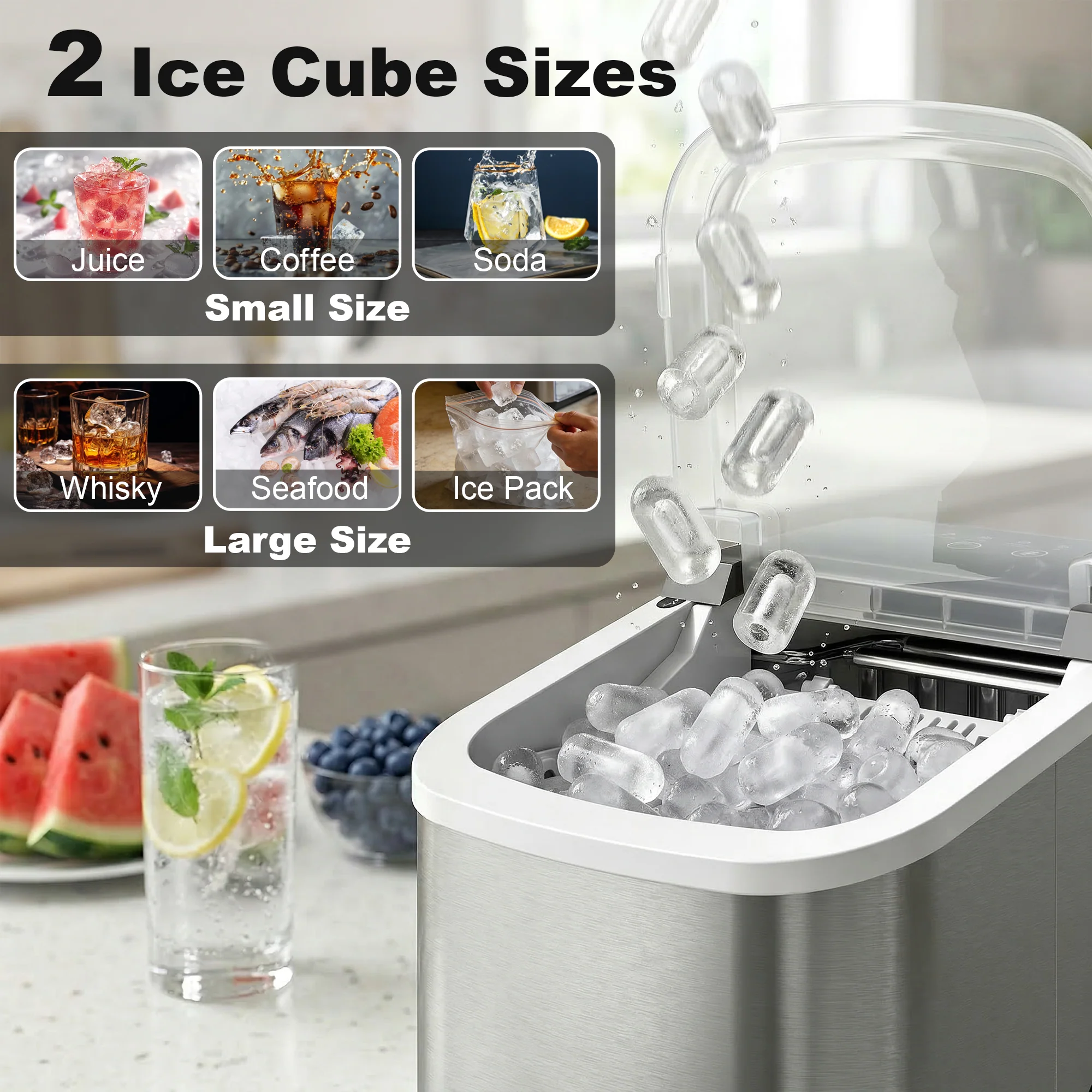HOMCOM Ice Maker Machine Countertop, 9 Cubes Ready in 7 Mins, 12 KG in 24Hrs - Image 4