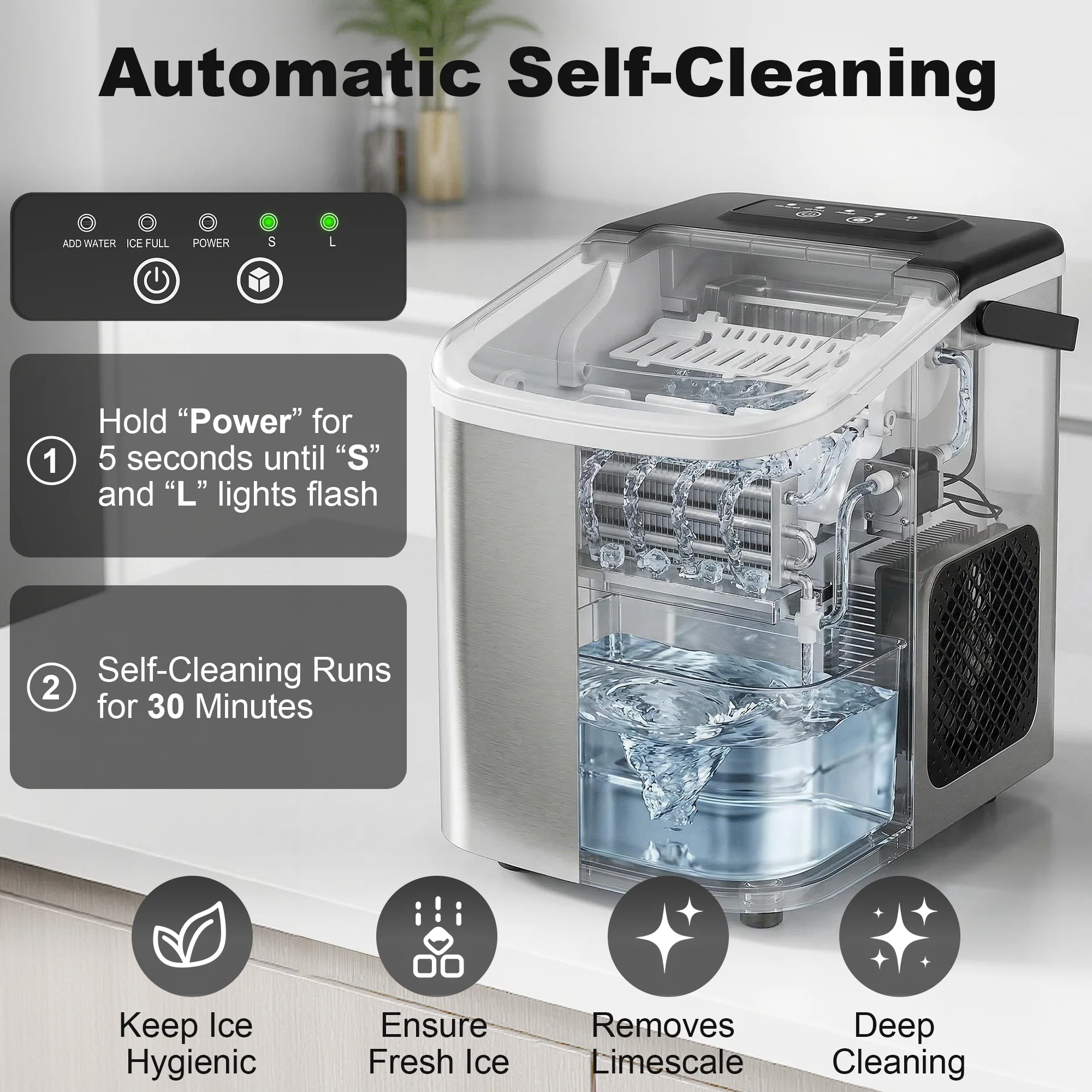 HOMCOM Ice Maker Machine Countertop, 9 Cubes Ready in 7 Mins, 12 KG in 24Hrs - Image 6