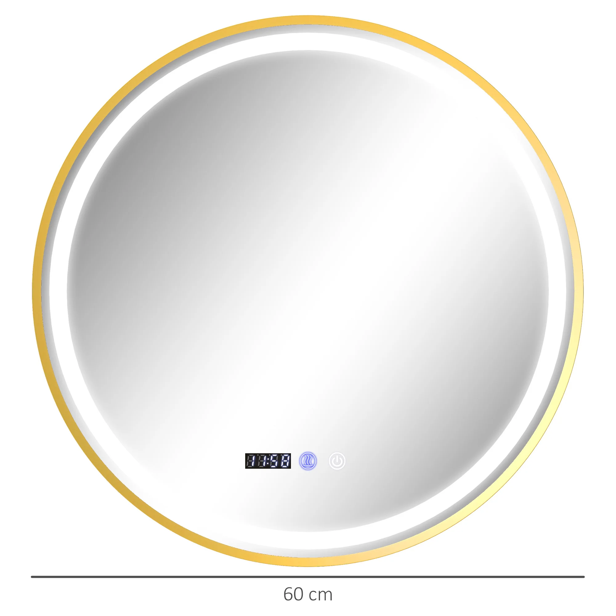 HOMCOM Illuminated Bathroom LED Mirror Round Wall Mounted Mirror Gold - Image 5