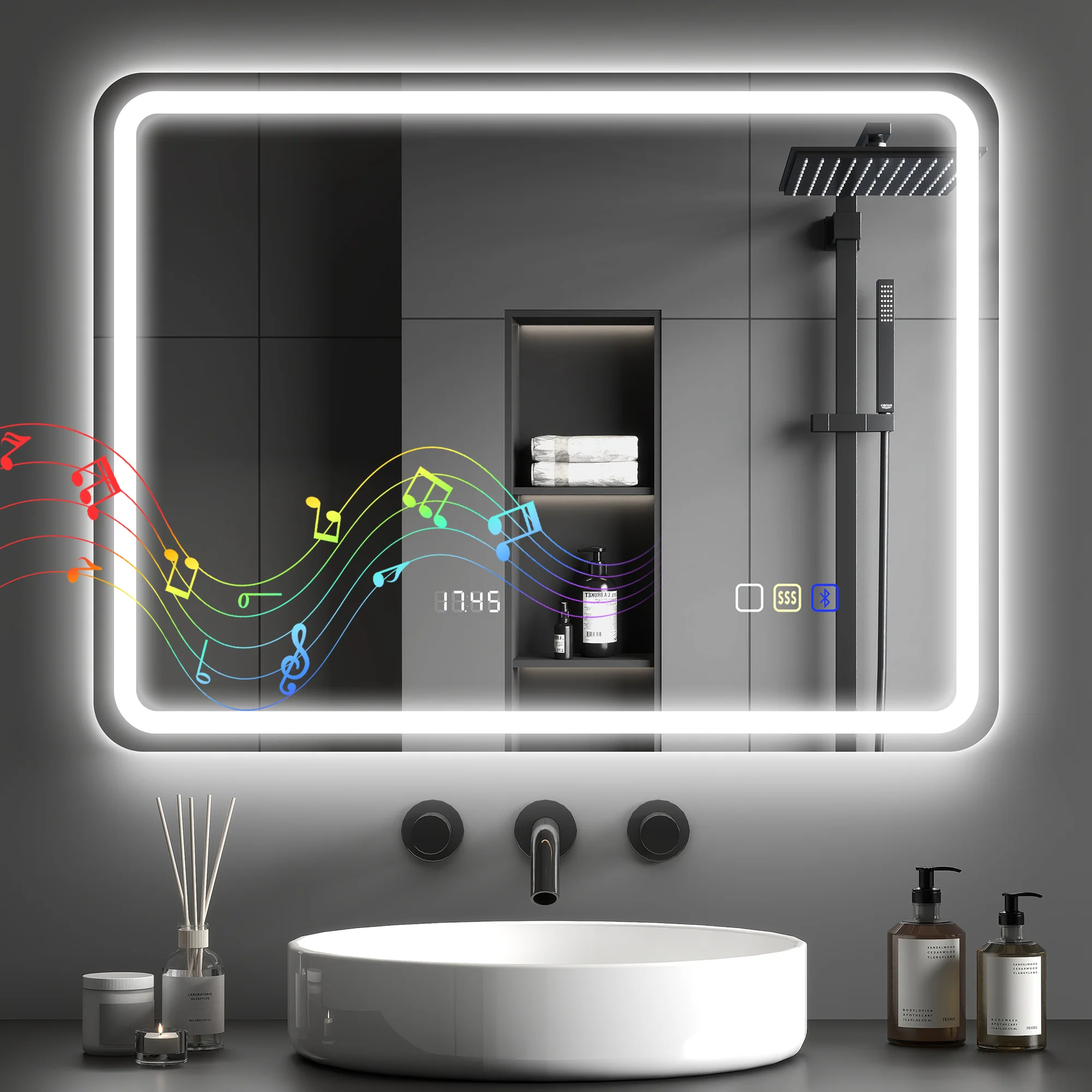 HOMCOM Illuminated Bathroom Mirror With Bluetooth Silver - Image 10