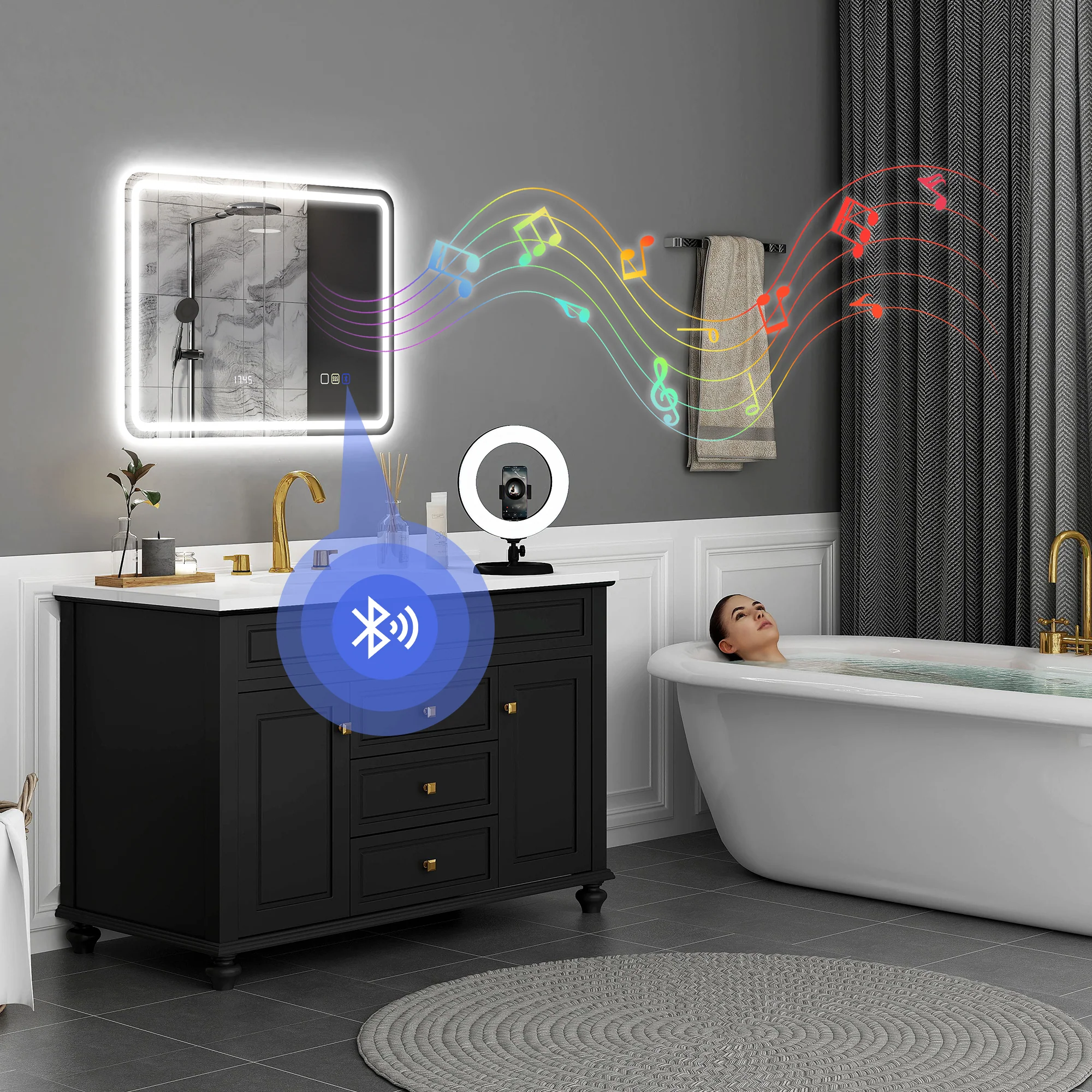 HOMCOM Illuminated Bathroom Mirror With Bluetooth Silver - Image 11