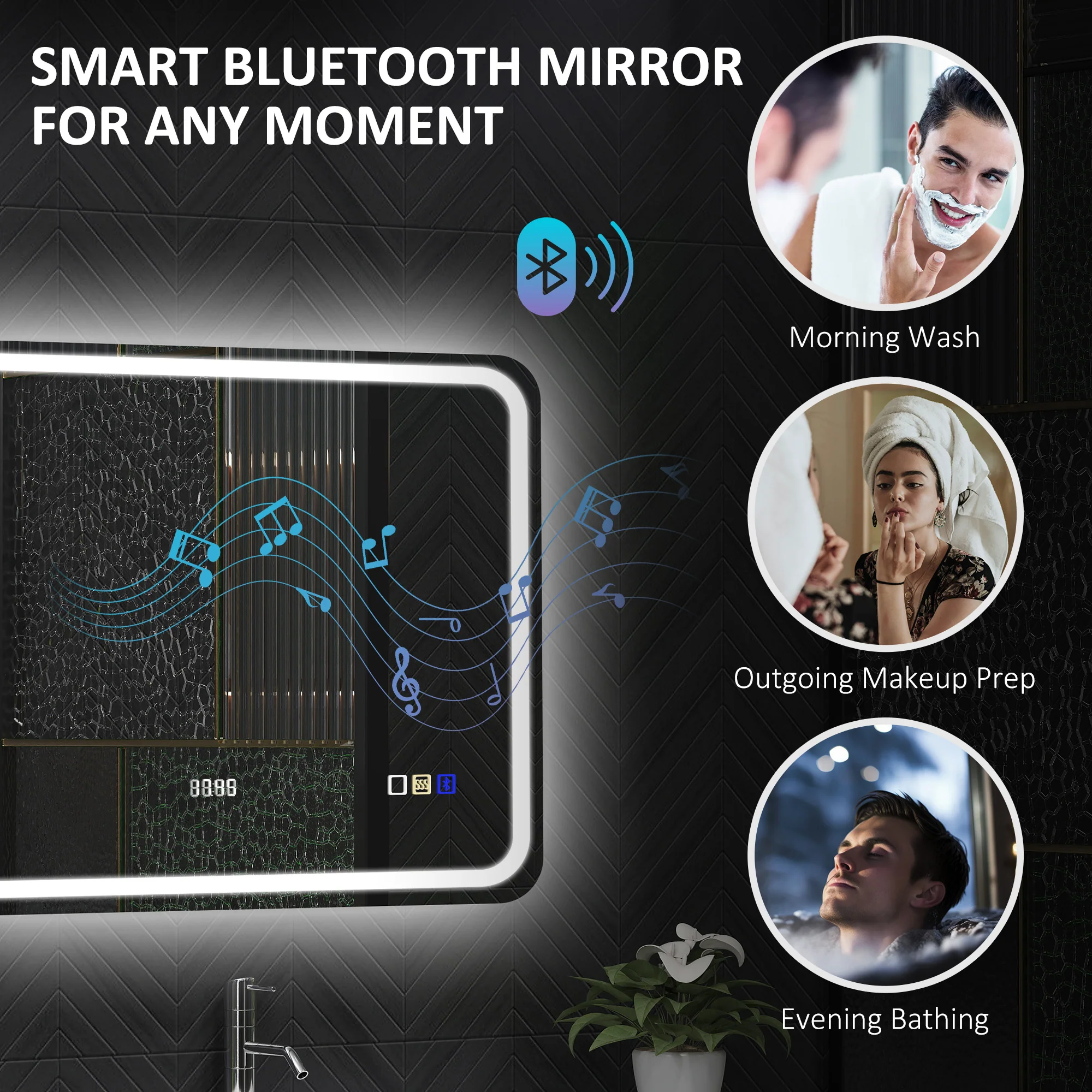 HOMCOM Illuminated Bathroom Mirror With Bluetooth Silver - Image 13