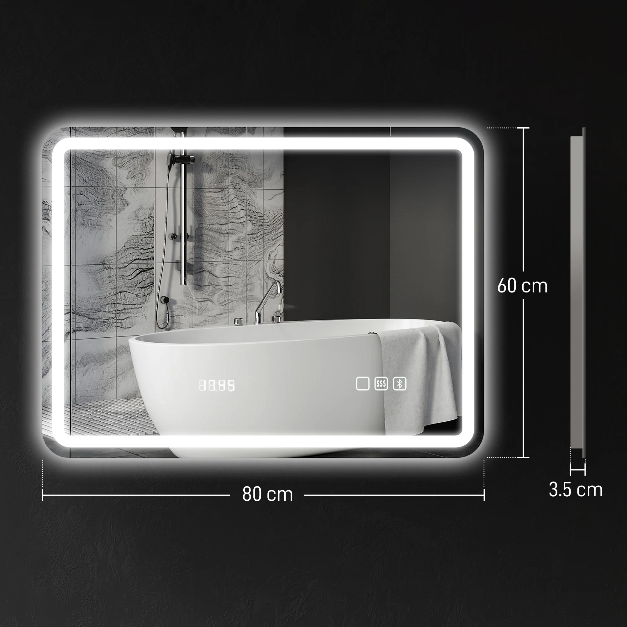 HOMCOM Illuminated Bathroom Mirror With Bluetooth Silver - Image 14
