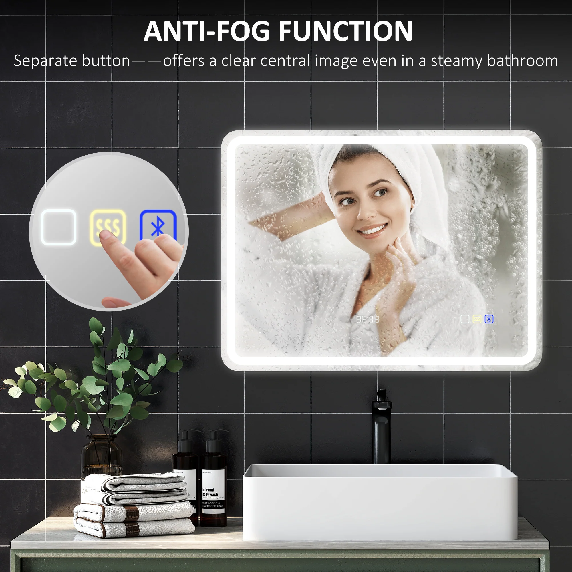 HOMCOM Illuminated Bathroom Mirror With Bluetooth Silver - Image 16