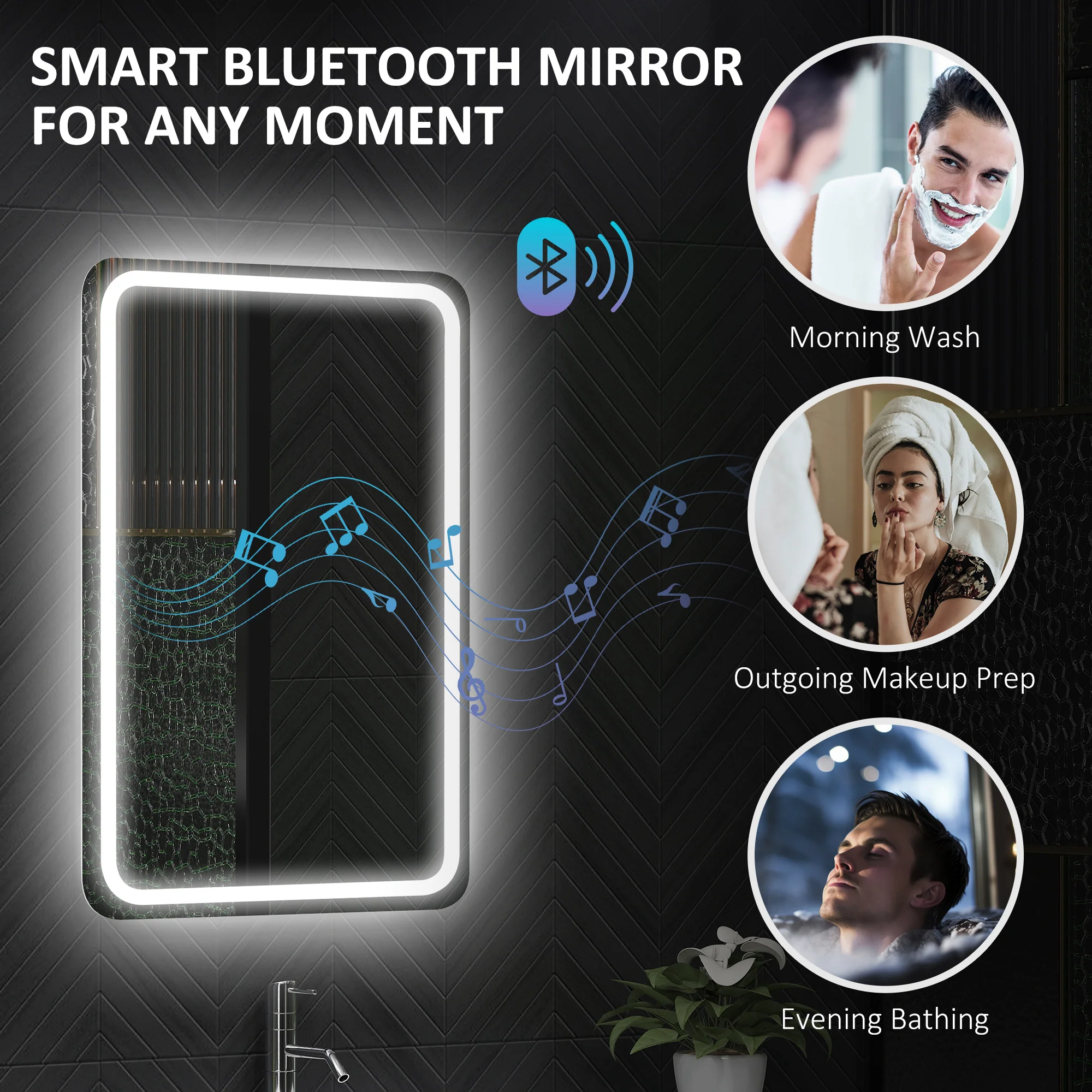 HOMCOM Illuminated Bathroom Mirror With Bluetooth Silver - Image 4
